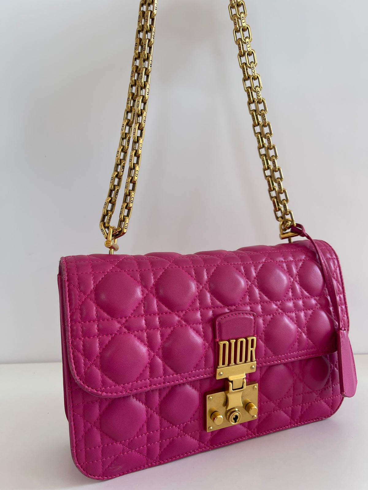 Christian Dior Dioraddict Large Fuchsia Lambskin Cannage Flap Bag