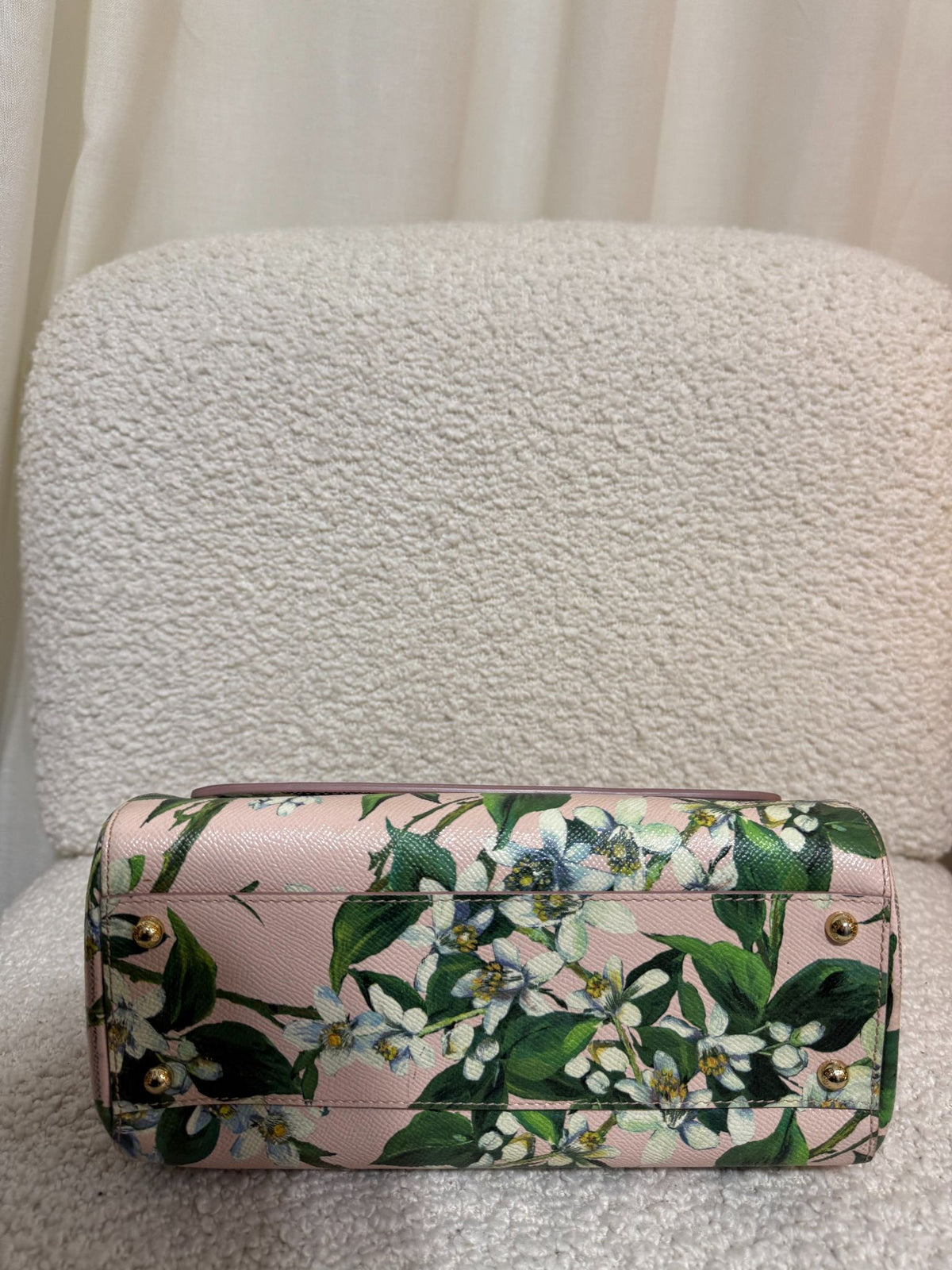 Dolce Gabbana Medium Miss Sicily Pink Dauphine Leather Floral Top Handle Bag