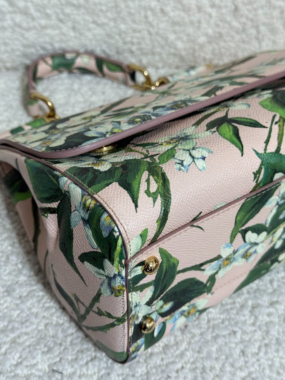 Dolce Gabbana Medium Miss Sicily Pink Dauphine Leather Floral Top Handle Bag