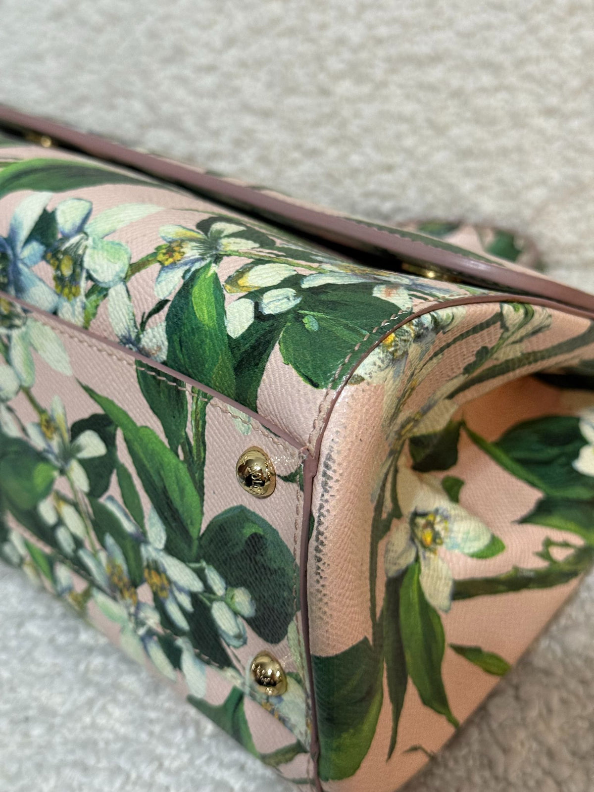 Dolce Gabbana Medium Miss Sicily Pink Dauphine Leather Floral Top Handle Bag