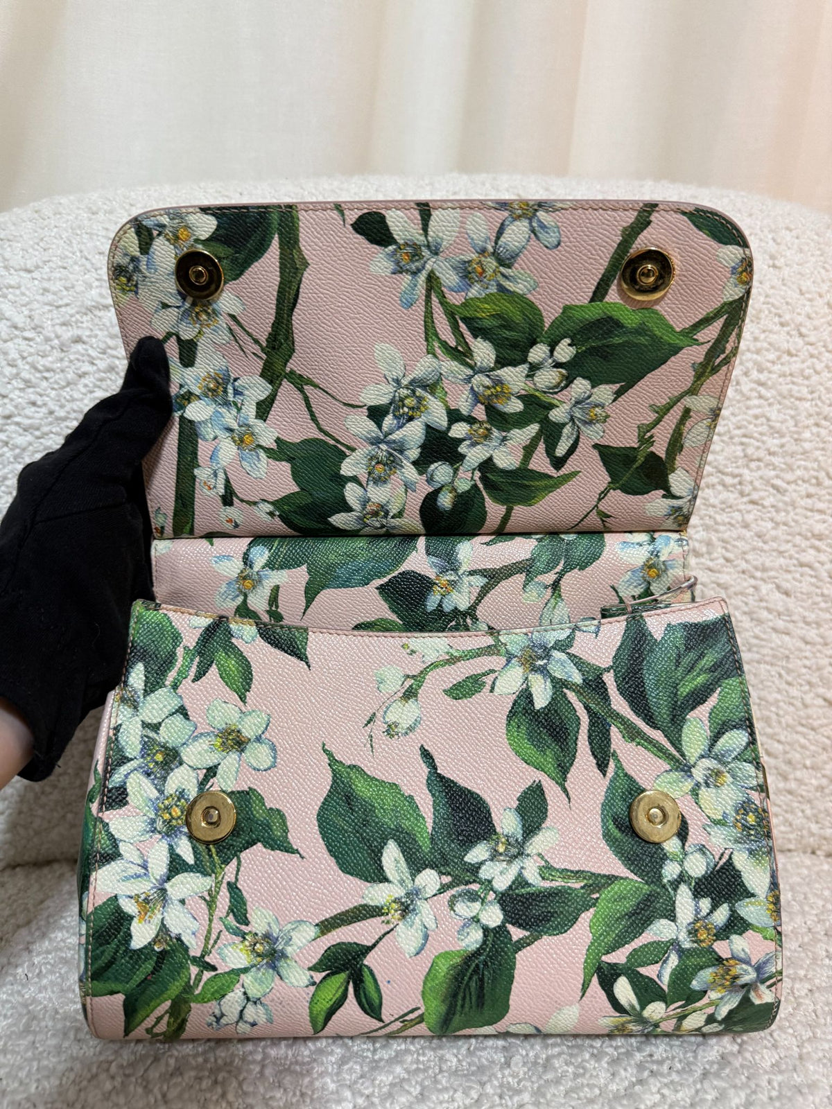 Dolce Gabbana Medium Miss Sicily Pink Dauphine Leather Floral Top Handle Bag
