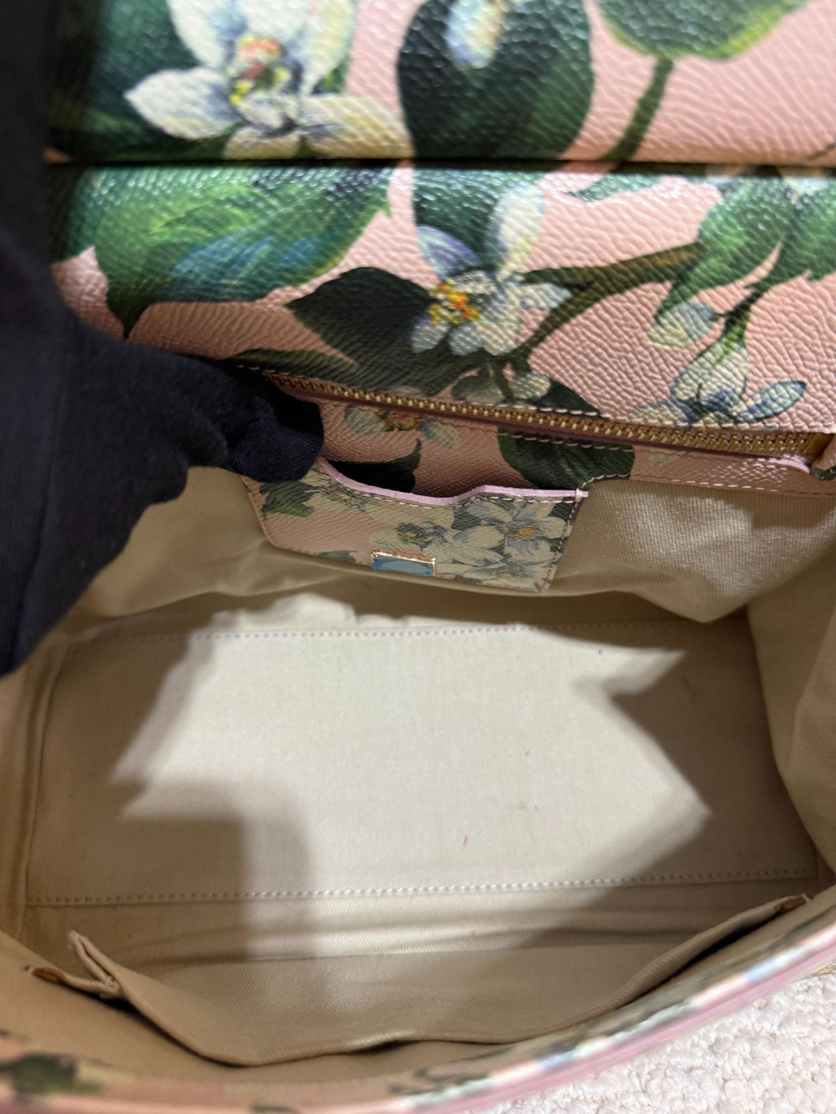 Dolce Gabbana Medium Miss Sicily Pink Dauphine Leather Floral Top Handle Bag