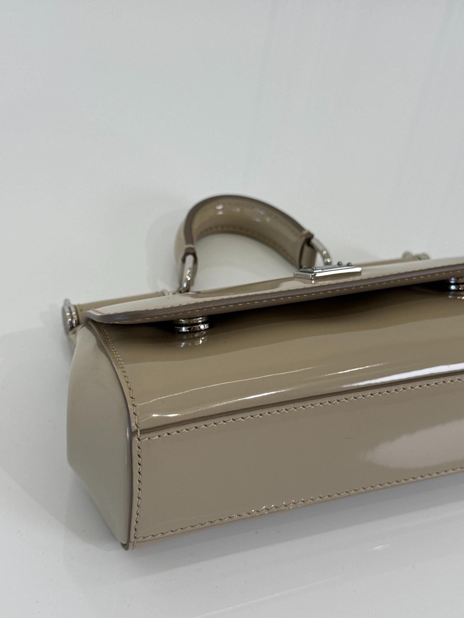 Dolce Gabbana Glossy Beige Mini Miss Sicily Top Handle Bag