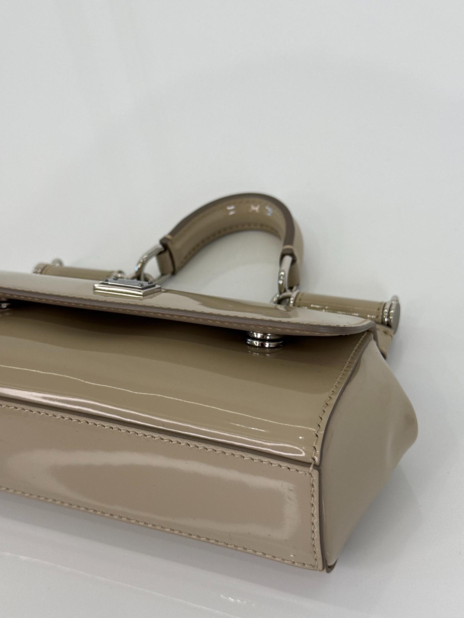 Dolce Gabbana Glossy Beige Mini Miss Sicily Top Handle Bag