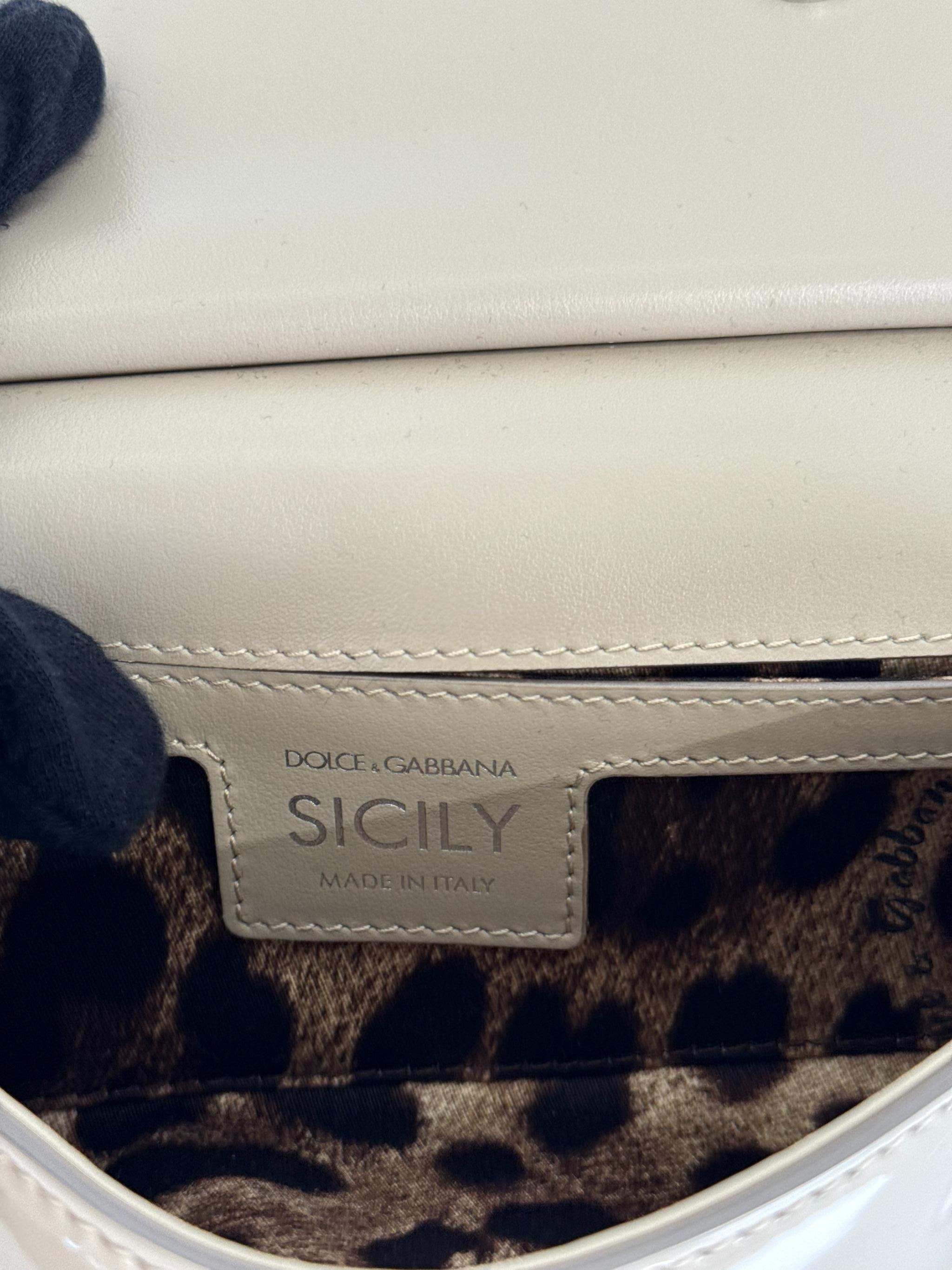 Dolce Gabbana Glossy Beige Mini Miss Sicily Top Handle Bag