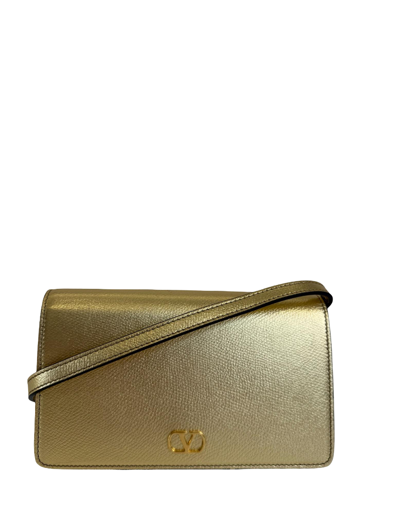 Valentino Garavani Mini Gold Metallic Leather VLogo Shoulder Bag