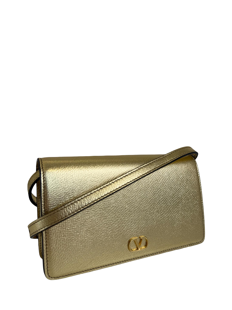 Valentino Garavani Mini Gold Metallic Leather VLogo Shoulder Bag
