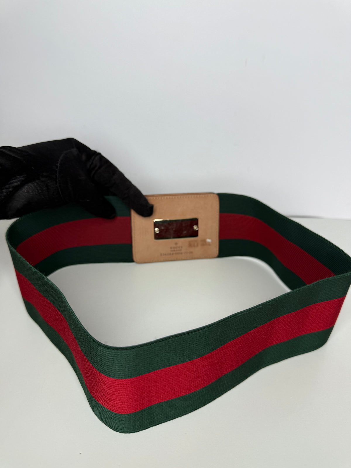 Gucci Elastic Web Bamboo Canvas and Leather Waist Belt