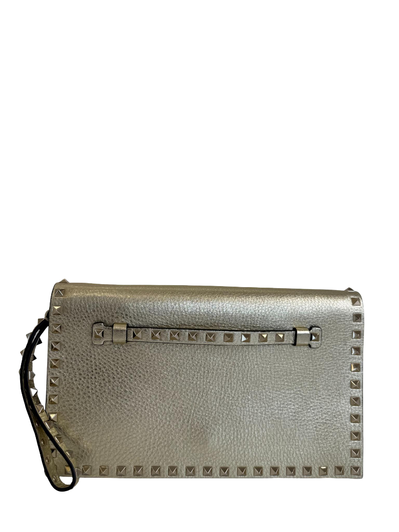 Valentino Garavani Rockstud Metallic Leather Metallic Wristlet Clutch