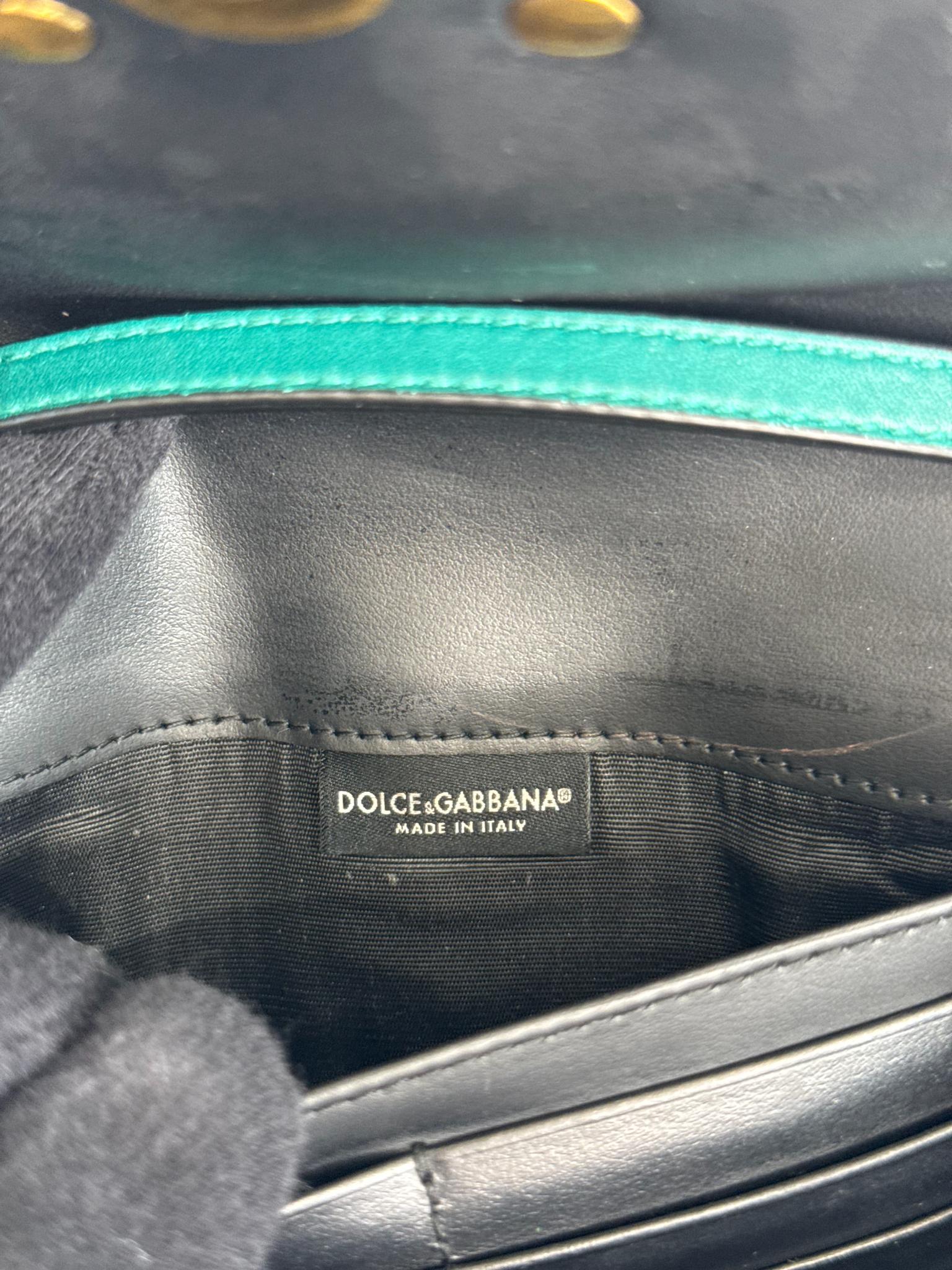 Dolce Gabbana DG Amore Green Calfskin Leather Wallet On Chain