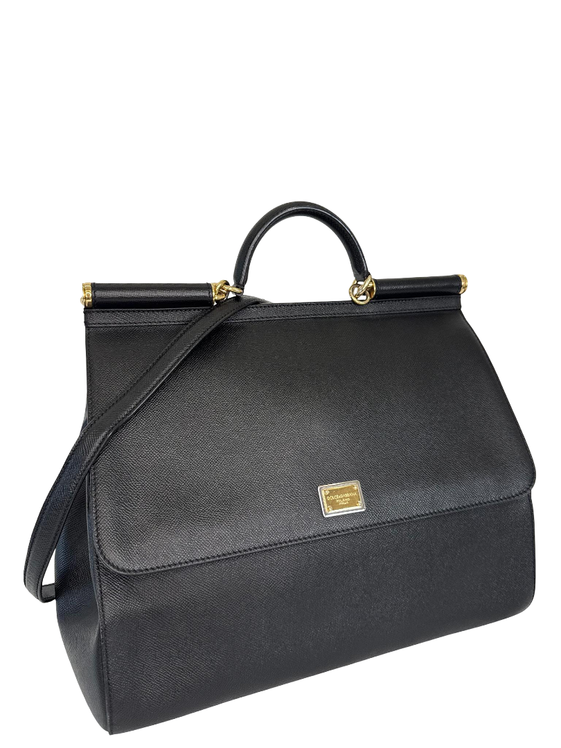 Dolce Gabbana Extra Large Miss Sicily Black Leather Top Handle Bag