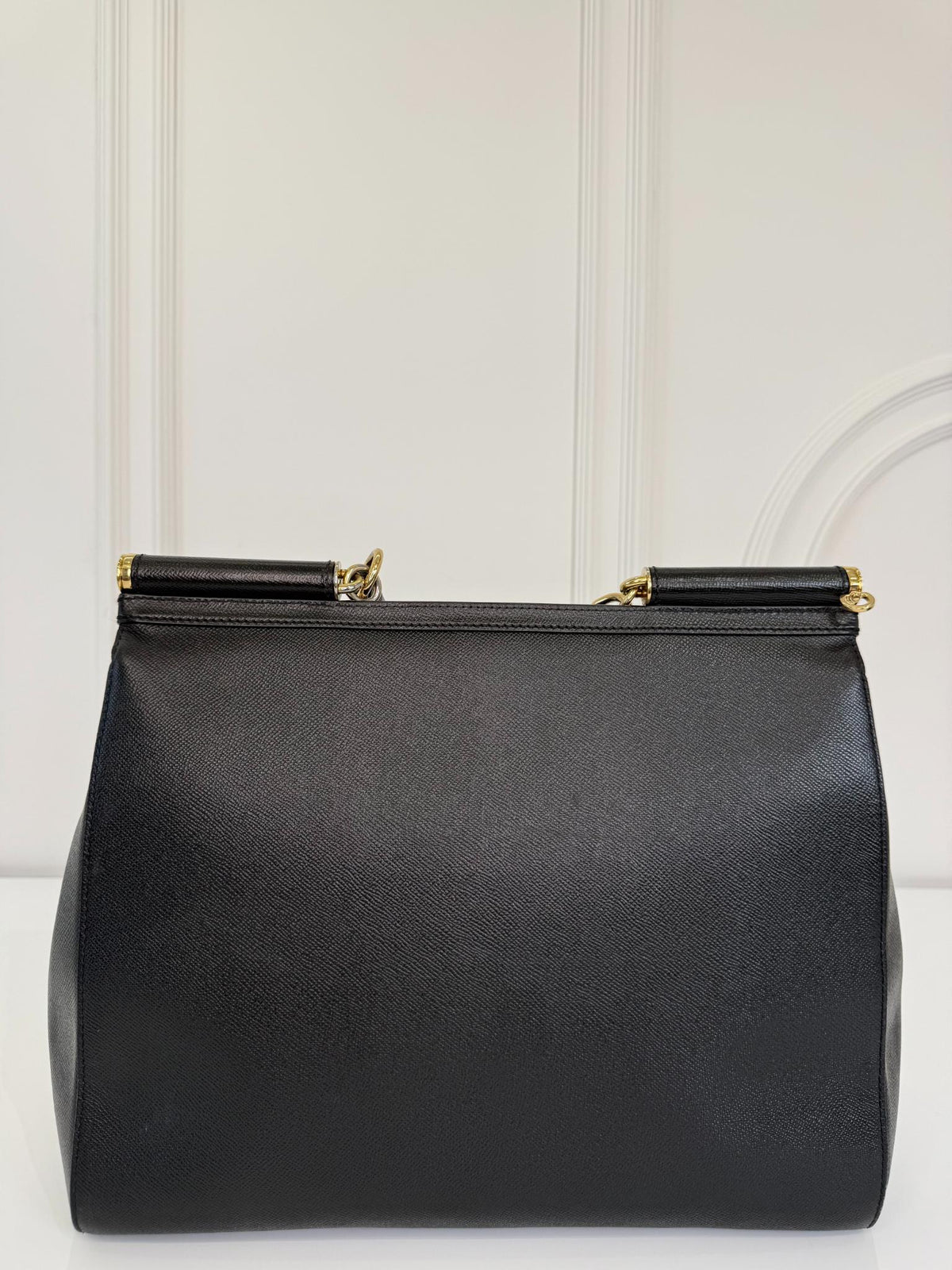 Dolce Gabbana Extra Large Miss Sicily Black Leather Top Handle Bag