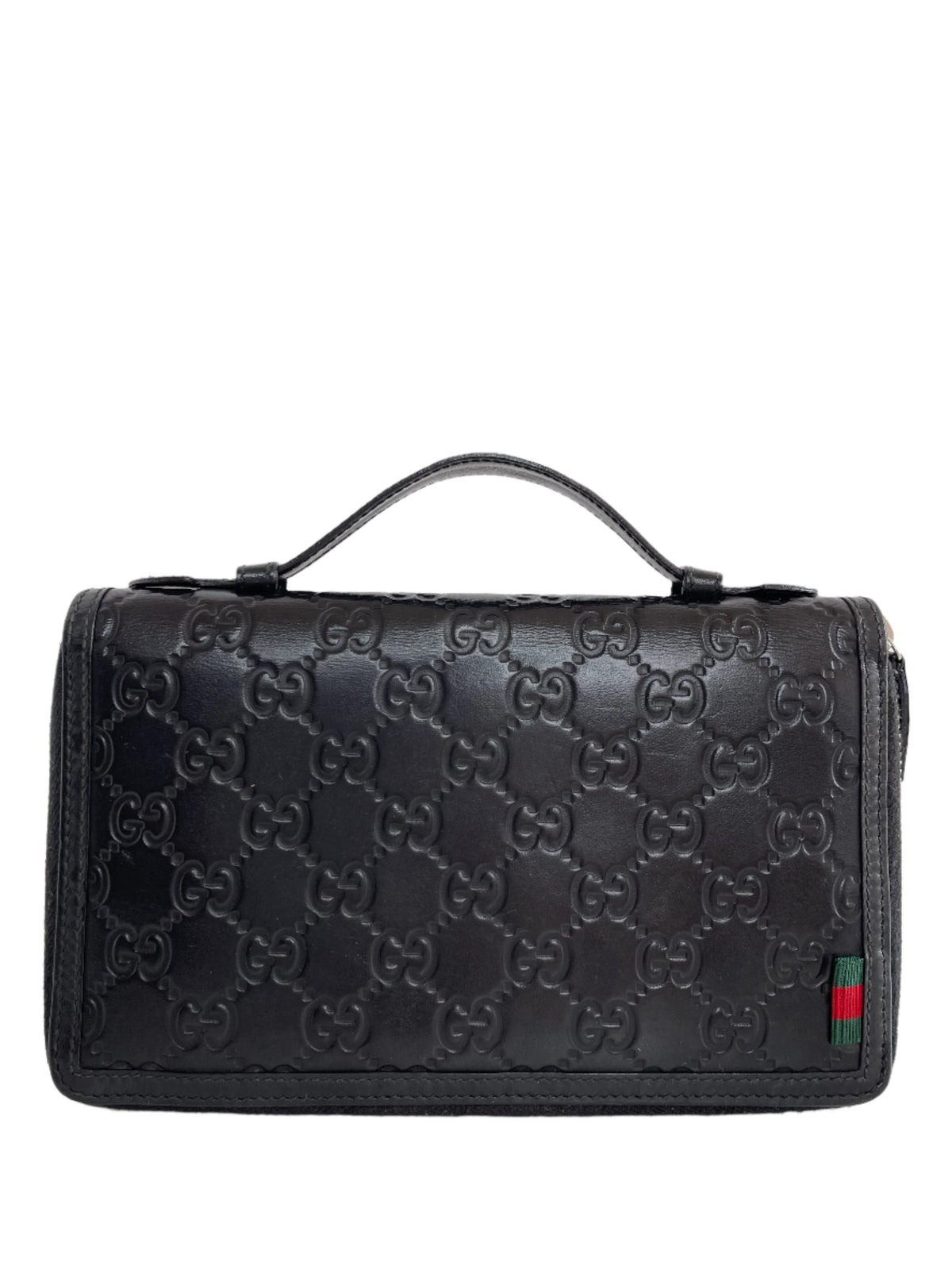 Gucci Black Guccissima Leather Zip Around Pouch