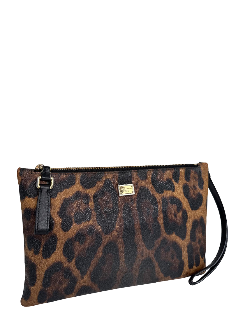 Dolce Gabbana Leopard Print Wristlet Clutch