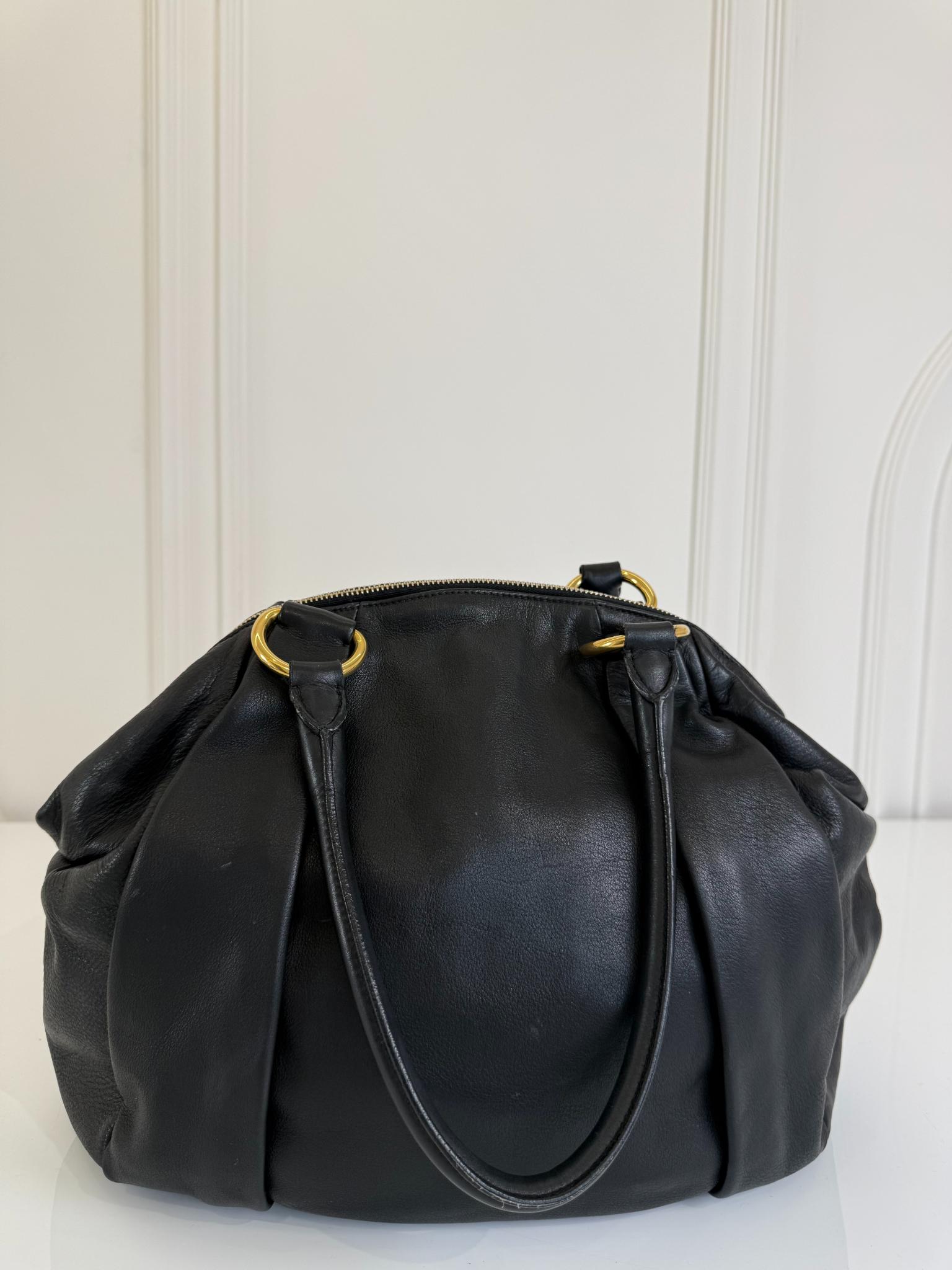 Prada Black Deerskin Cervo Antik Bowler Bag