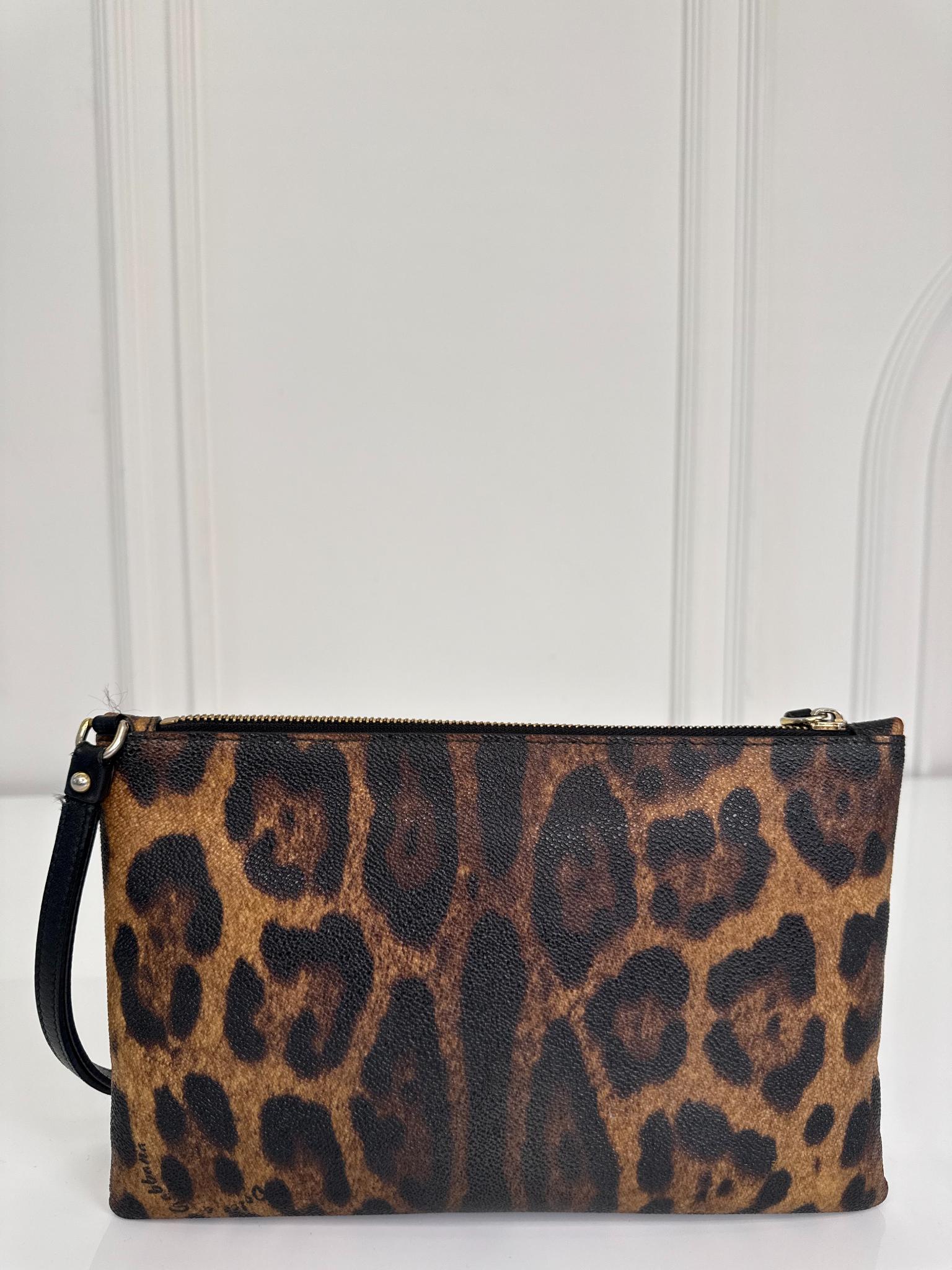 Dolce Gabbana Leopard Print Wristlet Clutch