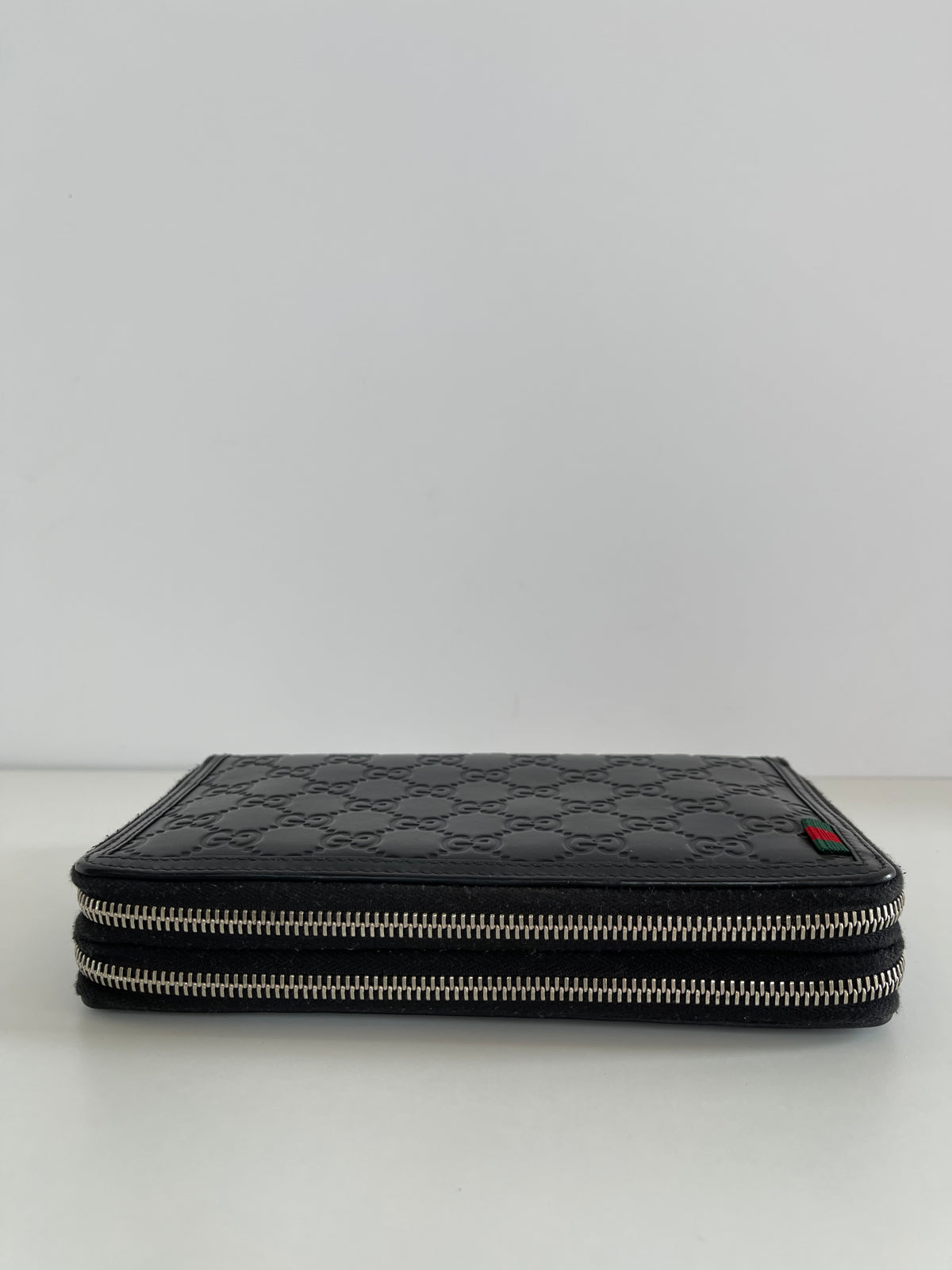 Gucci Black Guccissima Leather Zip Around Pouch