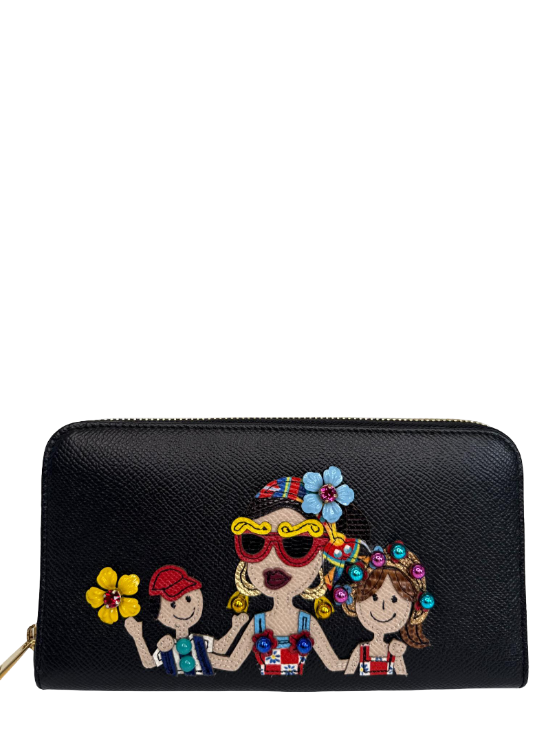 Dolce Gabbana DG Family Dauphine Leather Zip Around Wallet