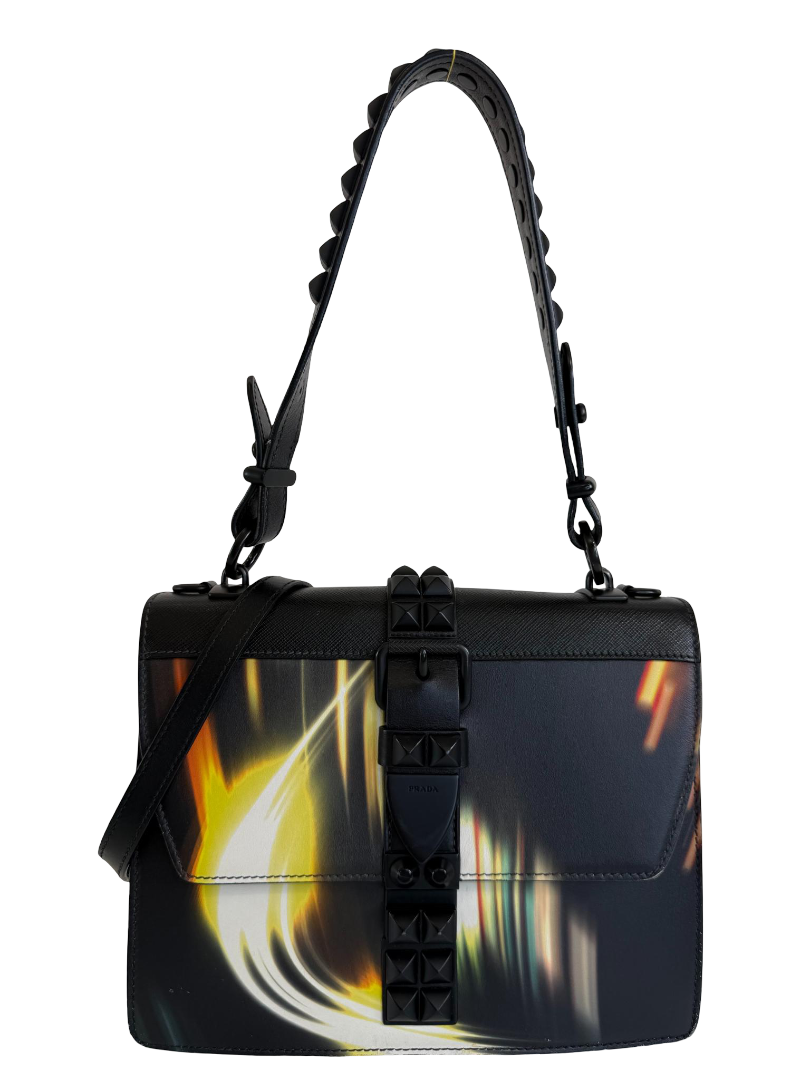 Prada Saffiano City Lights Print Studded Elektra Shoulder Bag