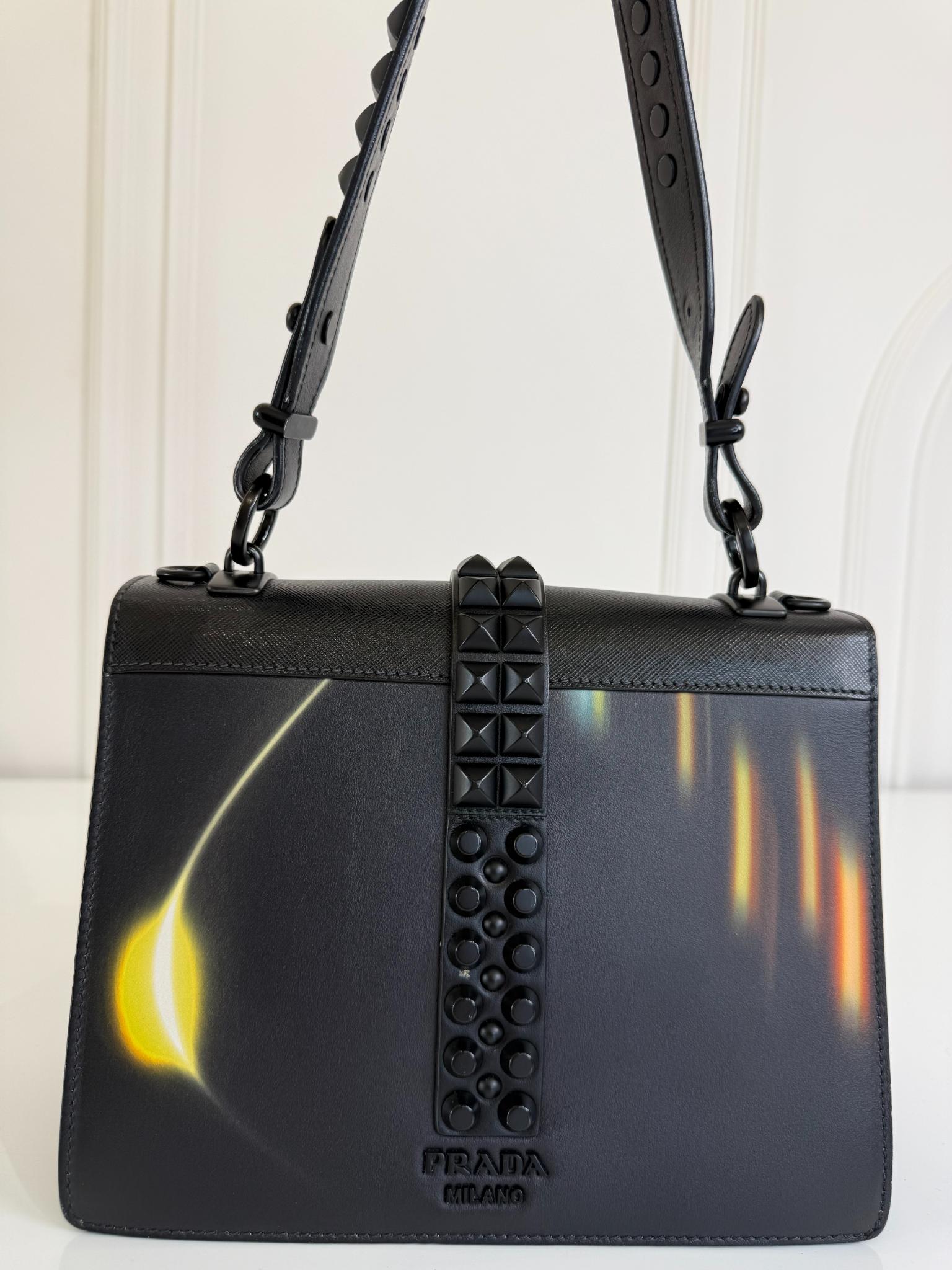 Prada Saffiano City Lights Print Studded Elektra Shoulder Bag