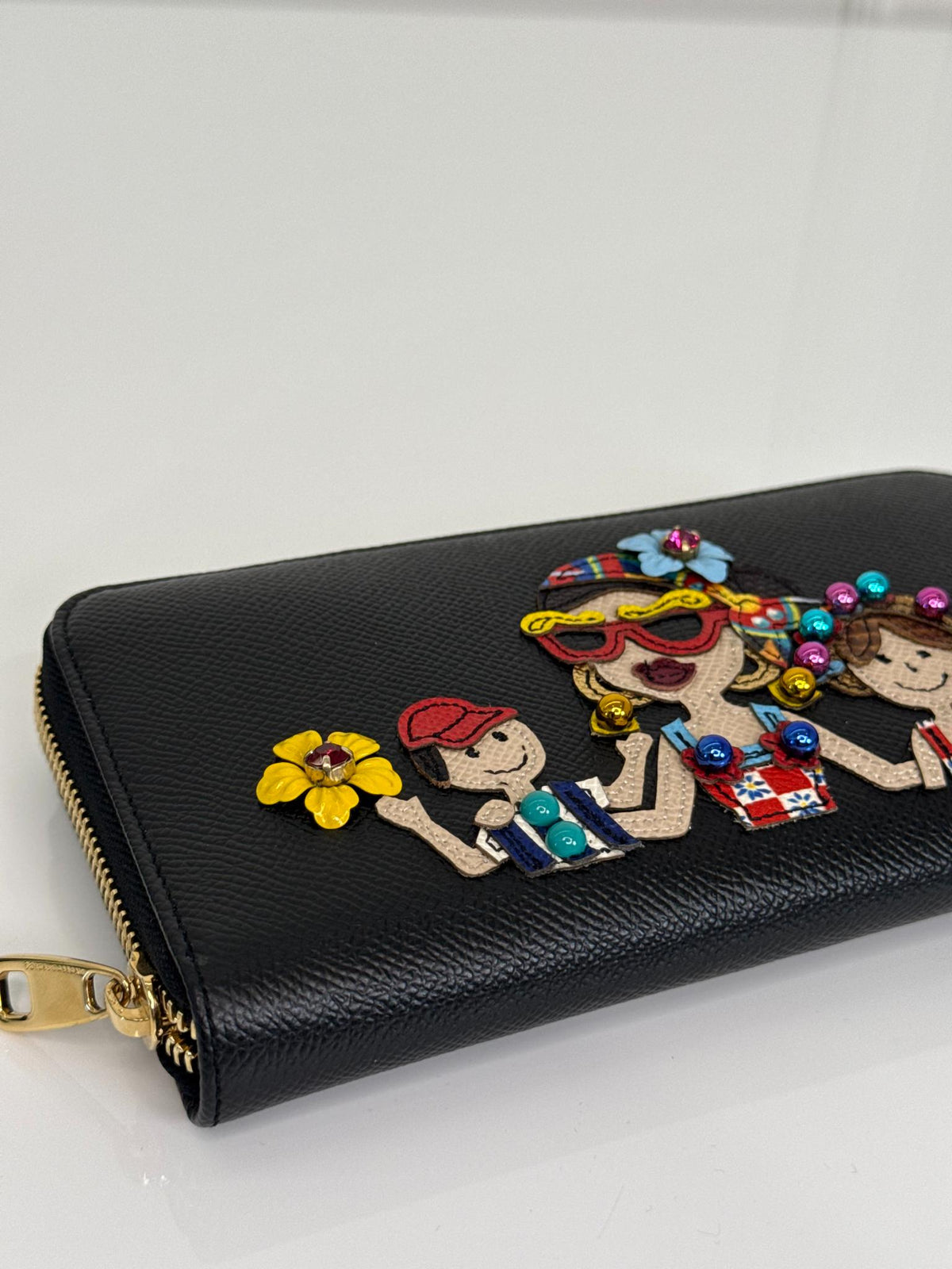 Dolce Gabbana DG Family Dauphine Leather Zip Around Wallet