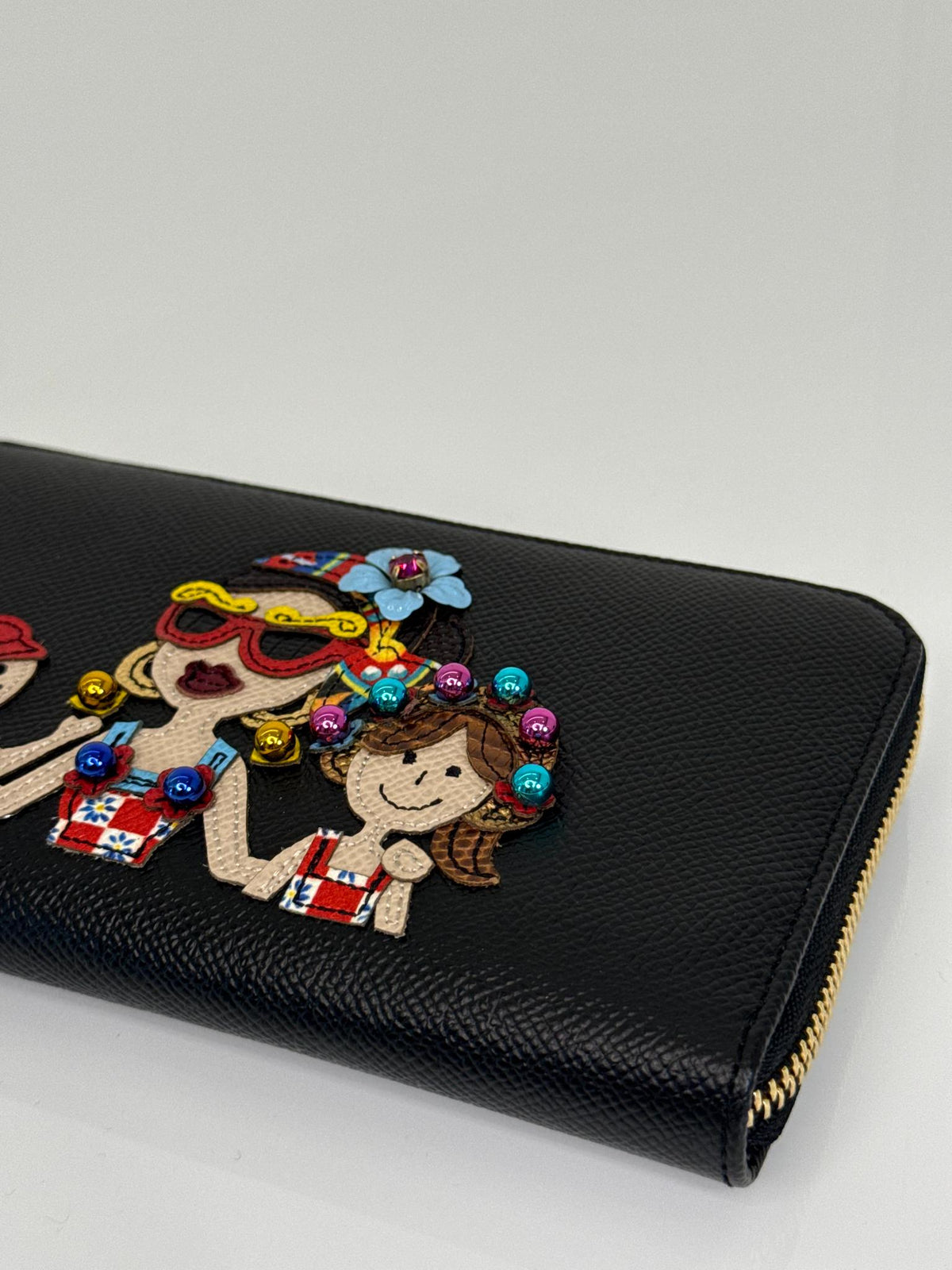 Dolce Gabbana DG Family Dauphine Leather Zip Around Wallet