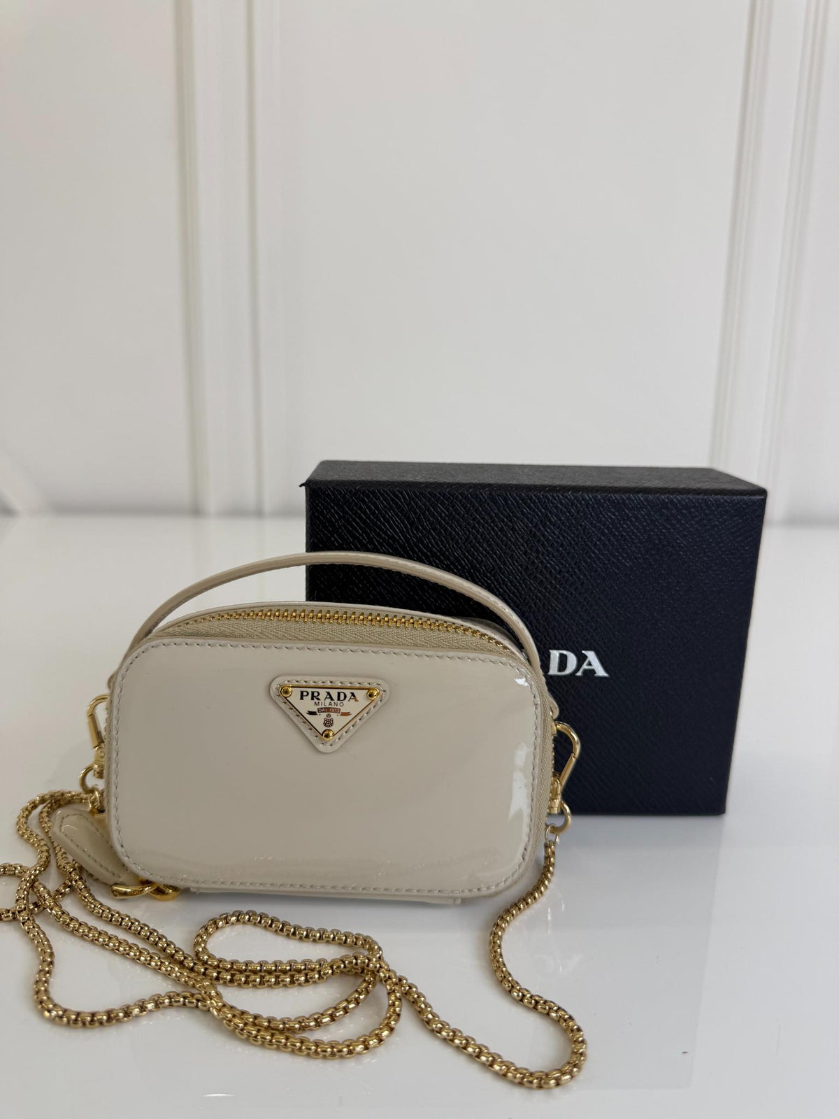 Prada Ivory Patent Leather Mini Pouch