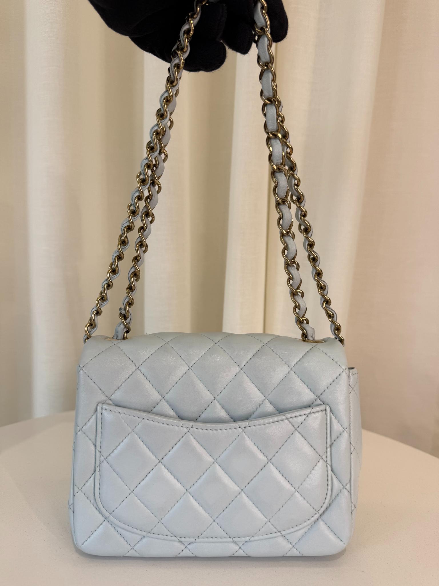 Chanel Lambskin Light Blue Quilted Mini Square Flap