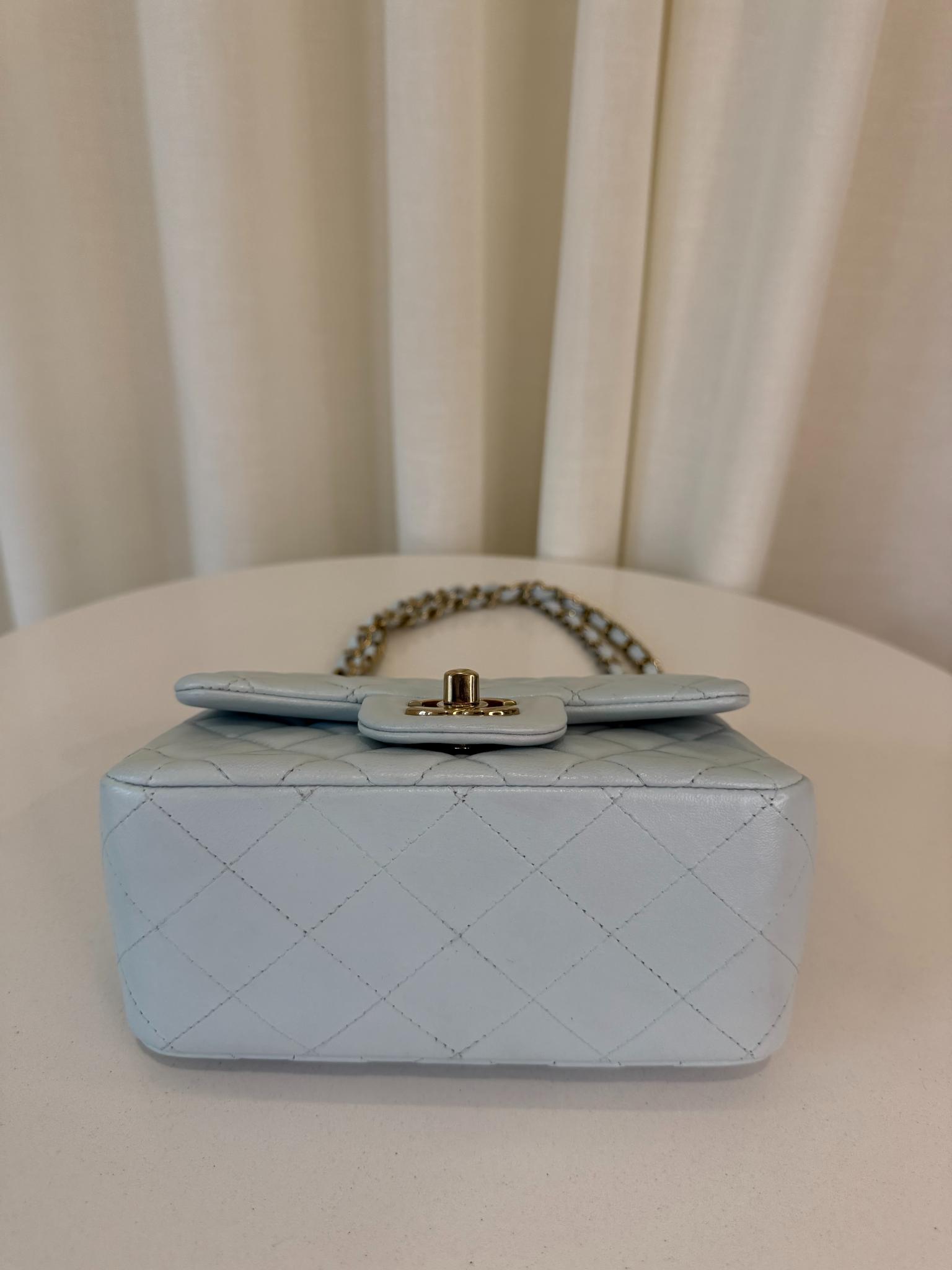 Chanel Lambskin Light Blue Quilted Mini Square Flap