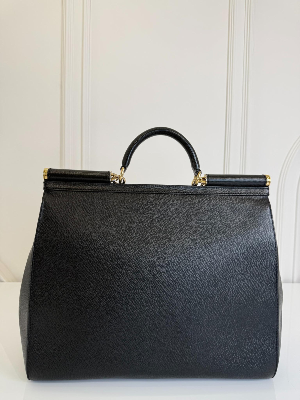 Dolce Gabbana Extra Large Miss Sicily Black Leather Top Handle Bag