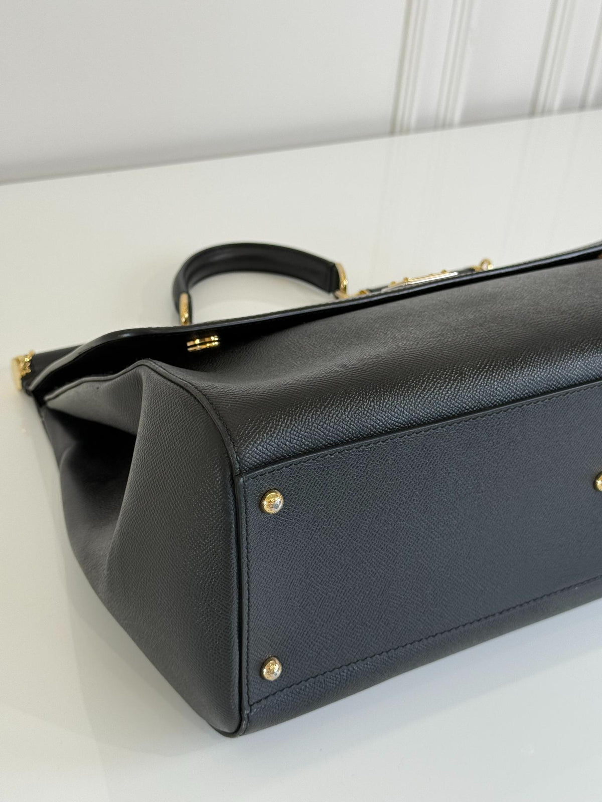 Dolce Gabbana Extra Large Miss Sicily Black Leather Top Handle Bag