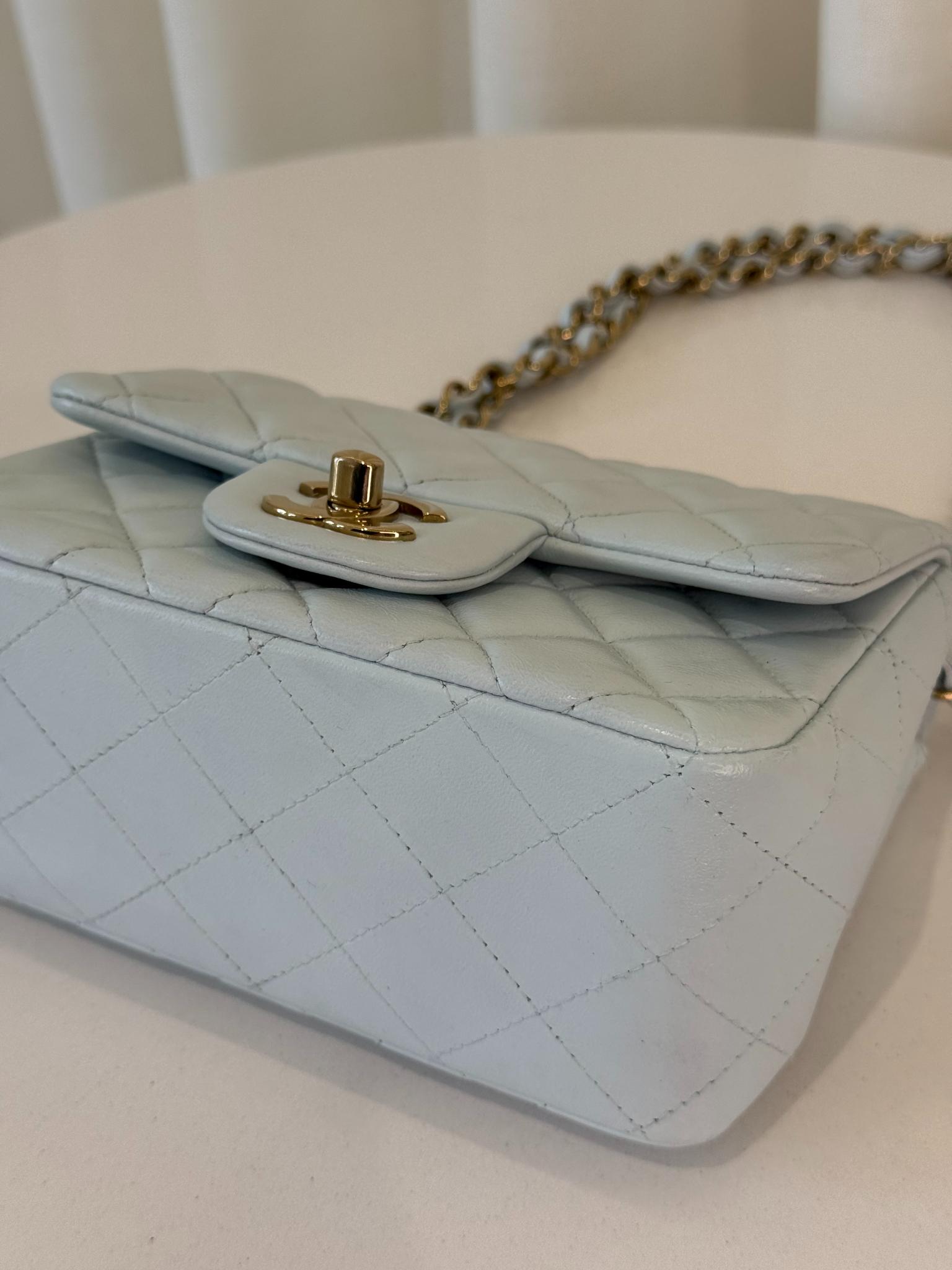 Chanel Lambskin Light Blue Quilted Mini Square Flap