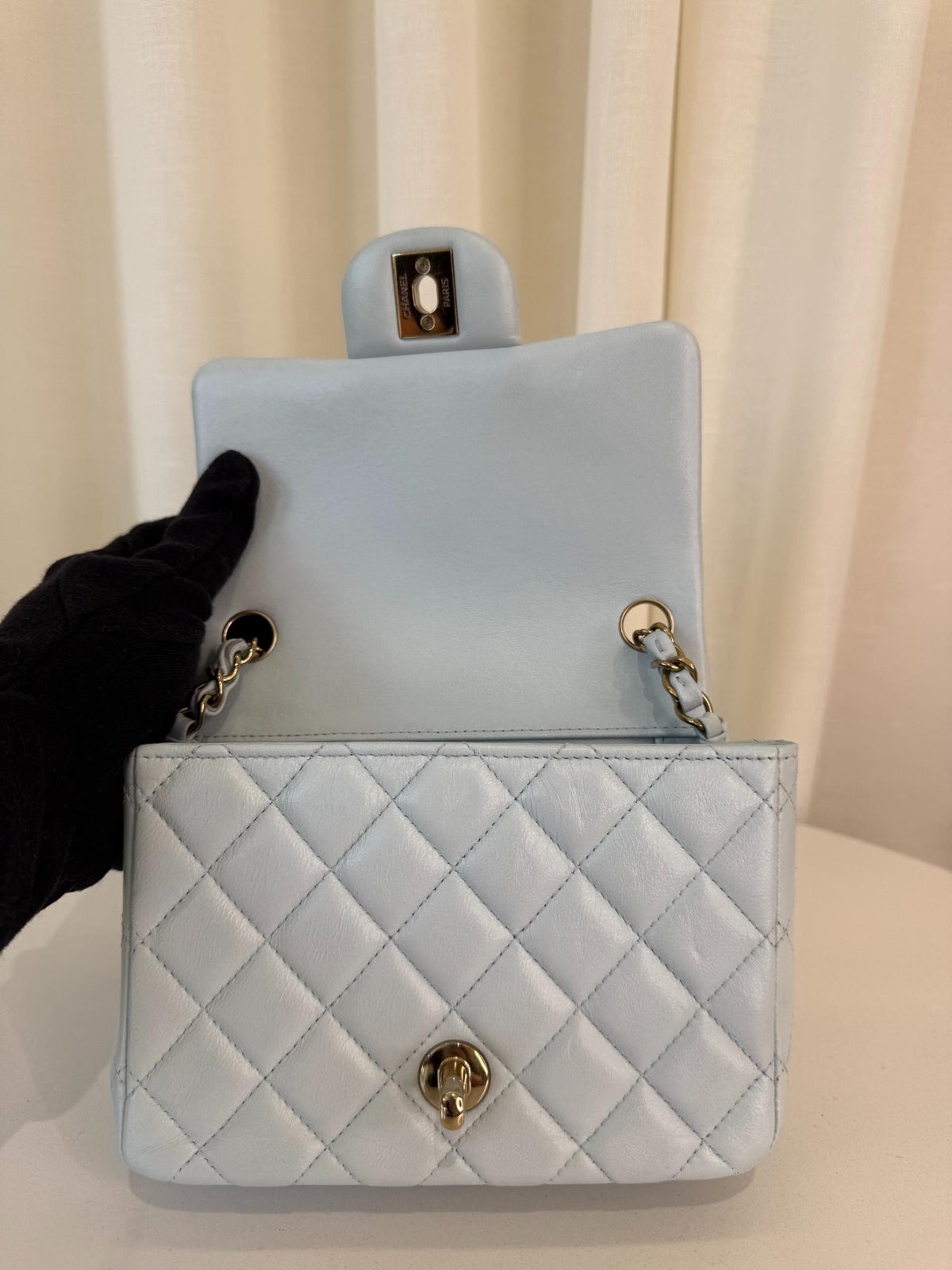 Chanel Lambskin Light Blue Quilted Mini Square Flap