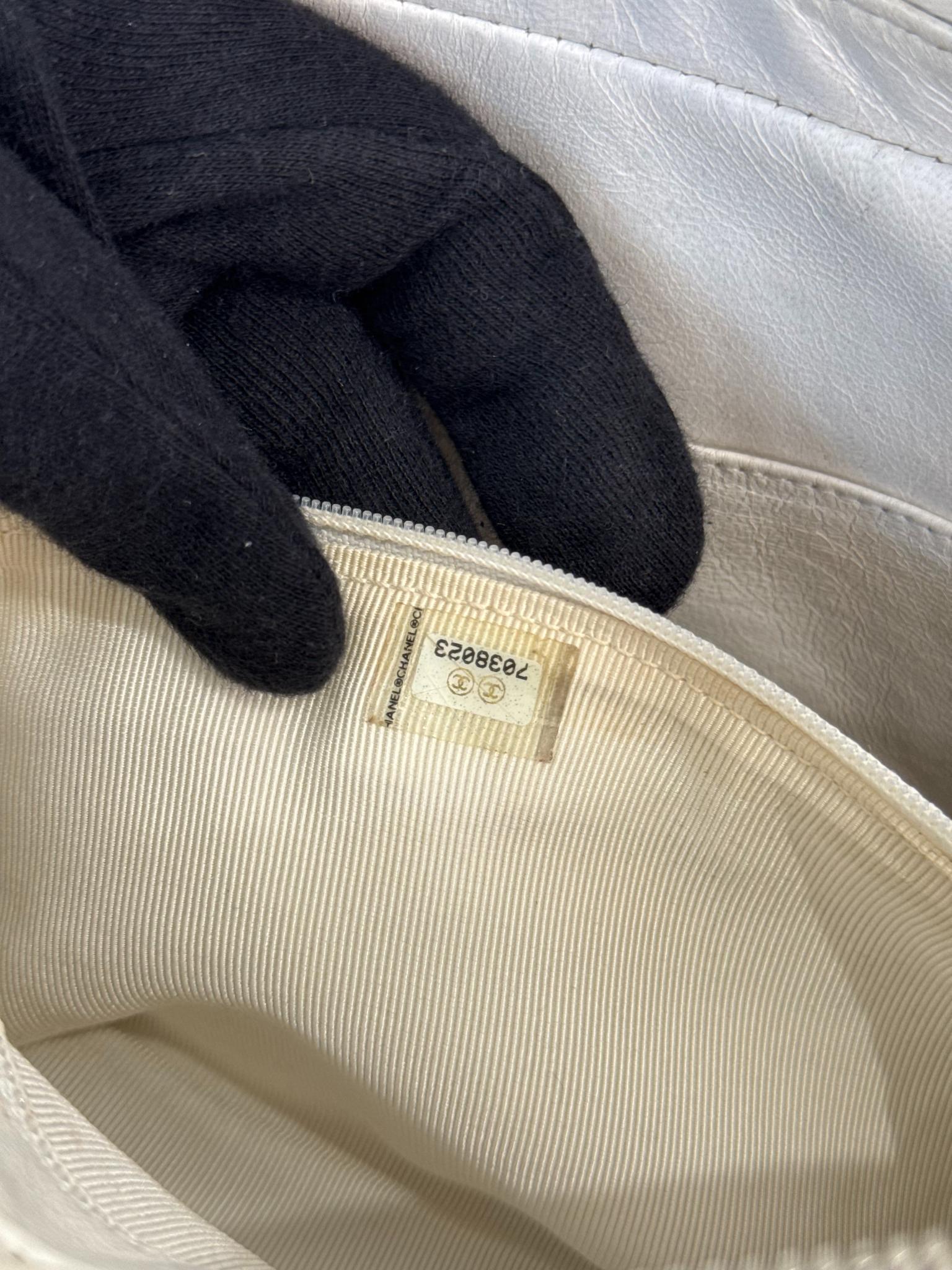 Chanel Lambskin Stitched Chocolate Bar White Shoulder Bag