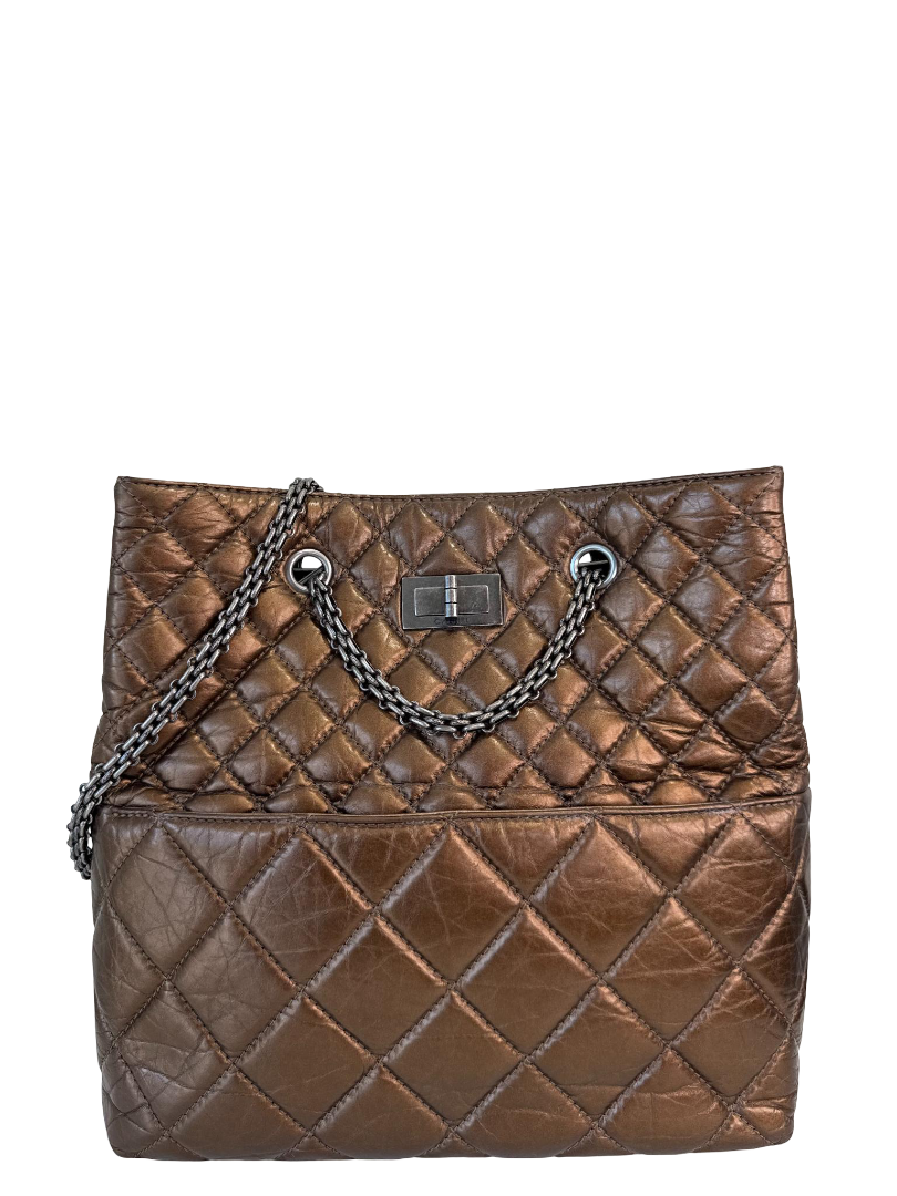 Chanel Bronze 2.55 Quilted Crinkled Calfskin Leather 2.55 Reissue North/South Tote Bag