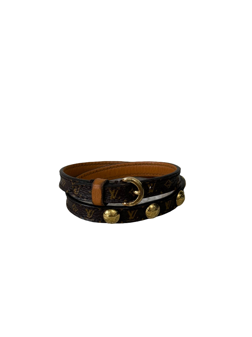 Louis Vuitton Gold Stud Wrap Bracelet Monogram Canvas