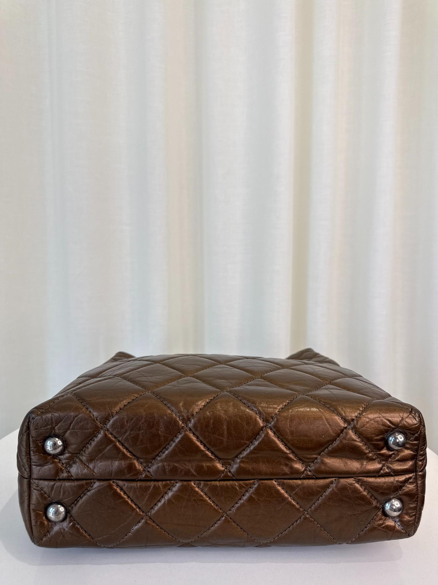 Chanel Bronze 2.55 Quilted Crinkled Calfskin Leather 2.55 Reissue North/South Tote Bag