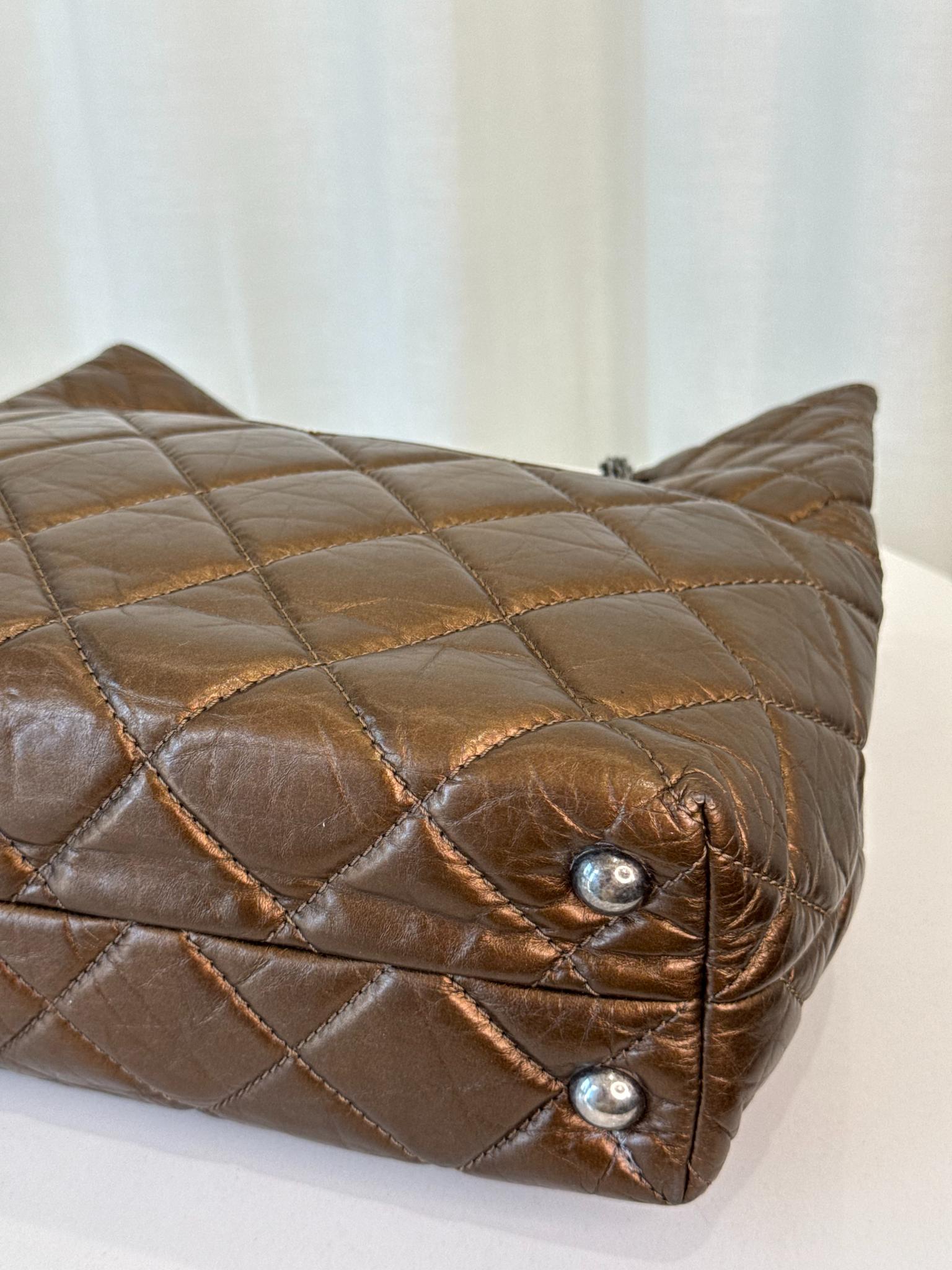 Chanel Bronze 2.55 Quilted Crinkled Calfskin Leather 2.55 Reissue North/South Tote Bag