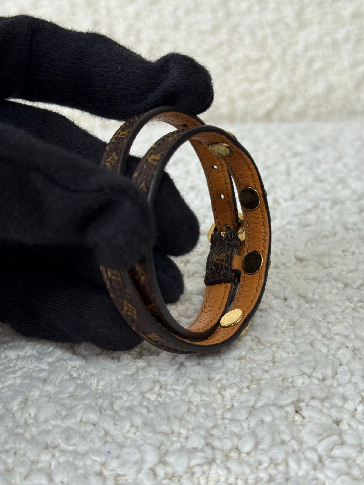 Louis Vuitton Gold Stud Wrap Bracelet Monogram Canvas