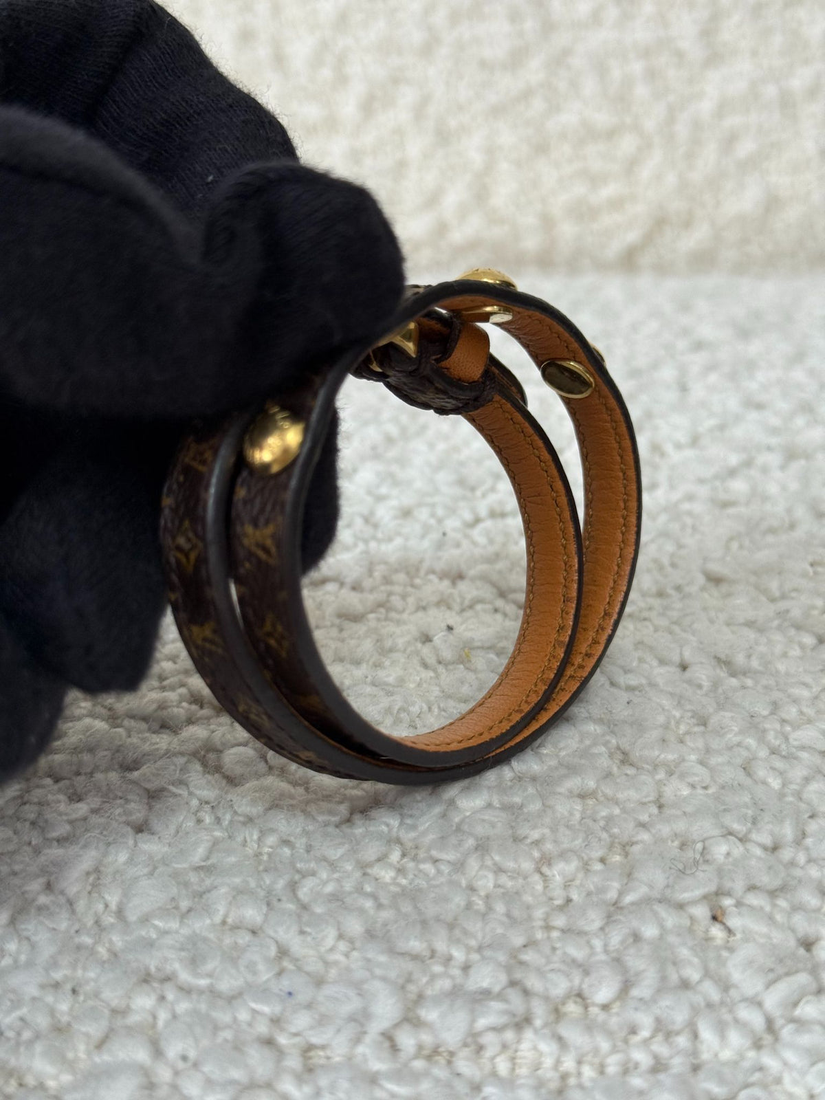 Louis Vuitton Gold Stud Wrap Bracelet Monogram Canvas