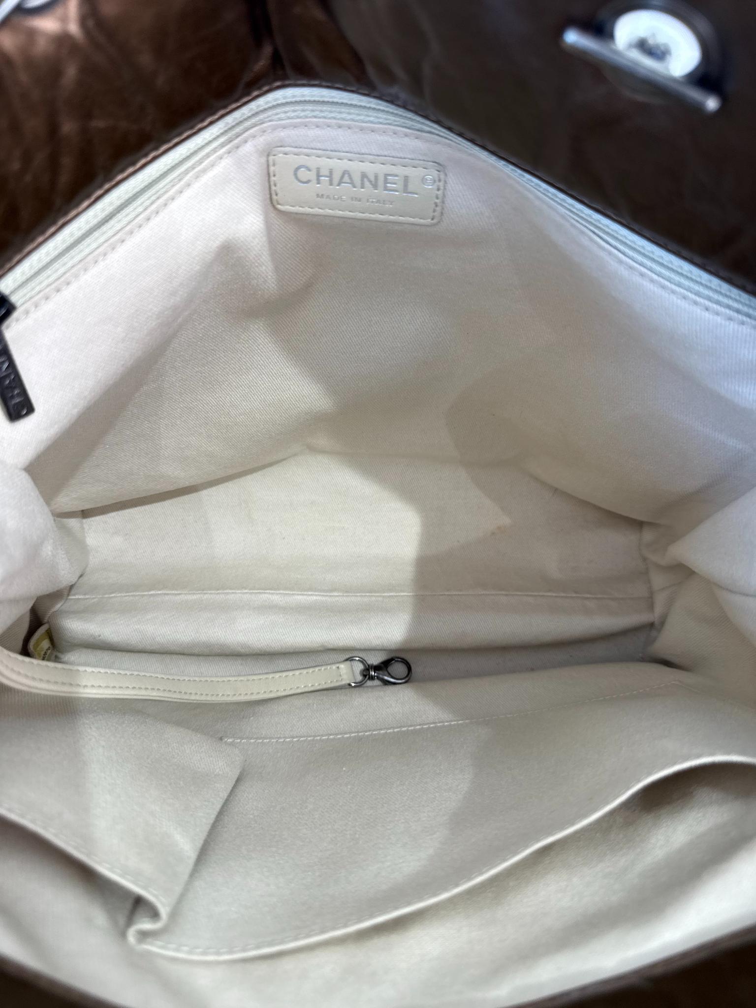 Chanel Bronze 2.55 Quilted Crinkled Calfskin Leather 2.55 Reissue North/South Tote Bag