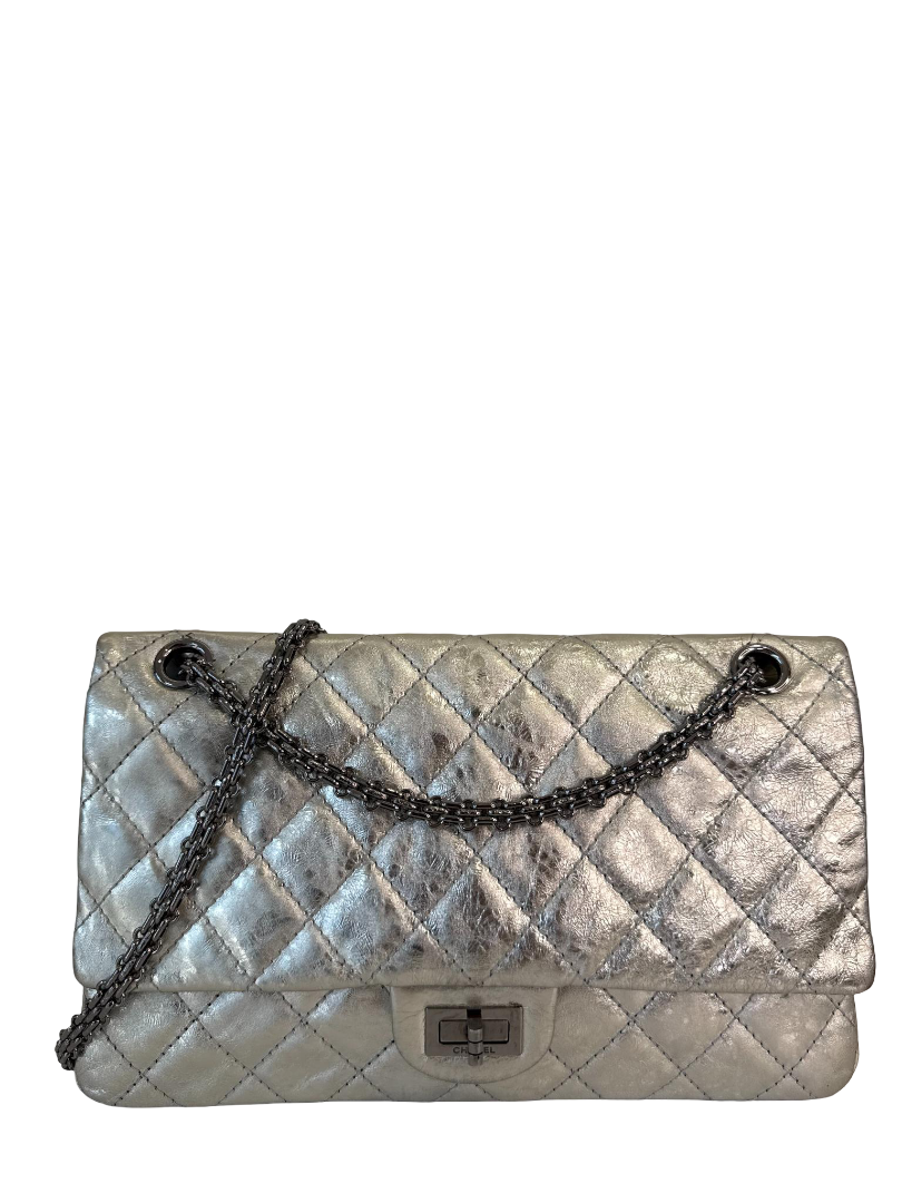 Chanel 2.55 Reissue Silver Metallic Aged Calfskin 226 Double Flap