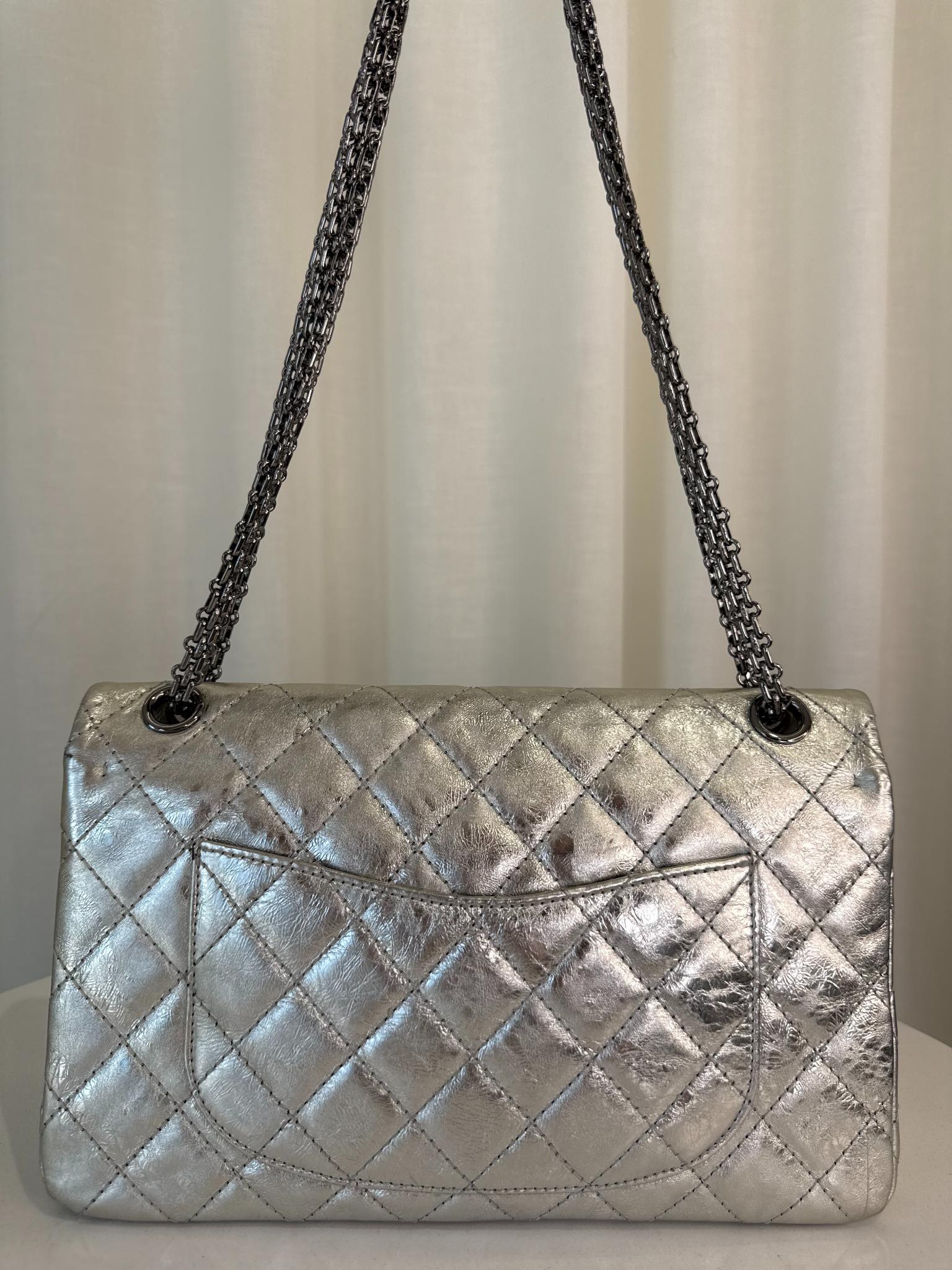 Chanel 2.55 Reissue Silver Metallic Aged Calfskin 226 Double Flap