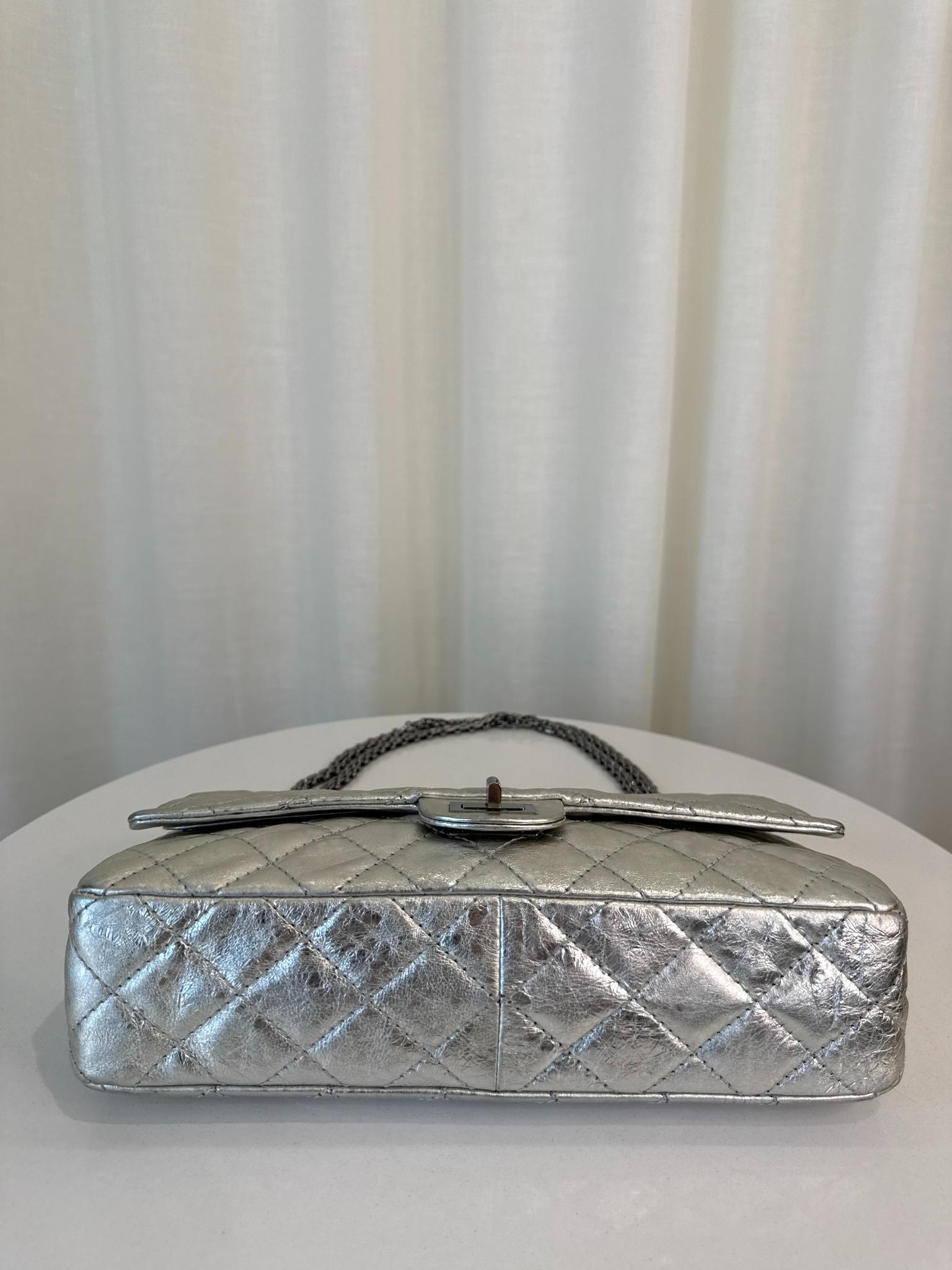 Chanel 2.55 Reissue Silver Metallic Aged Calfskin 226 Double Flap