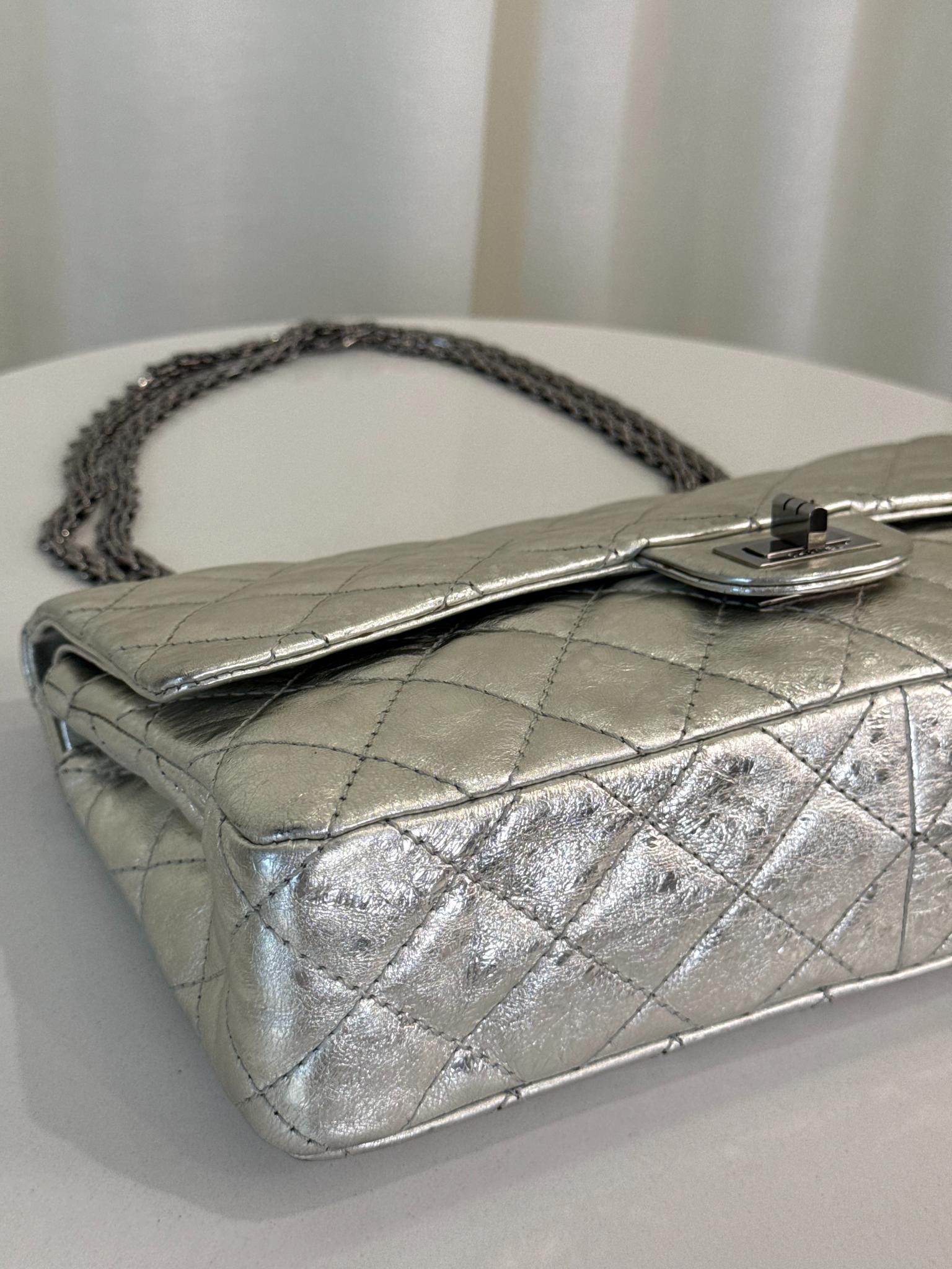 Chanel 2.55 Reissue Silver Metallic Aged Calfskin 226 Double Flap