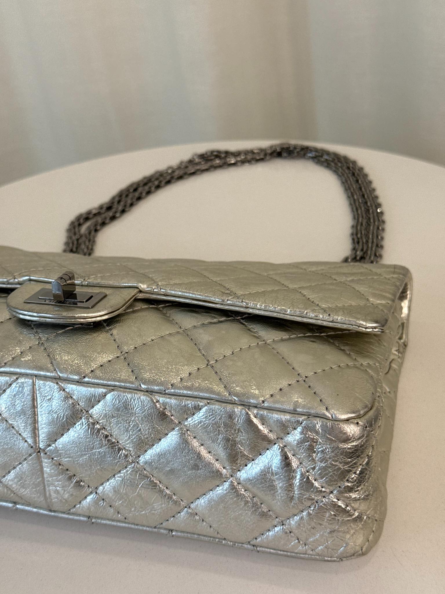 Chanel 2.55 Reissue Silver Metallic Aged Calfskin 226 Double Flap