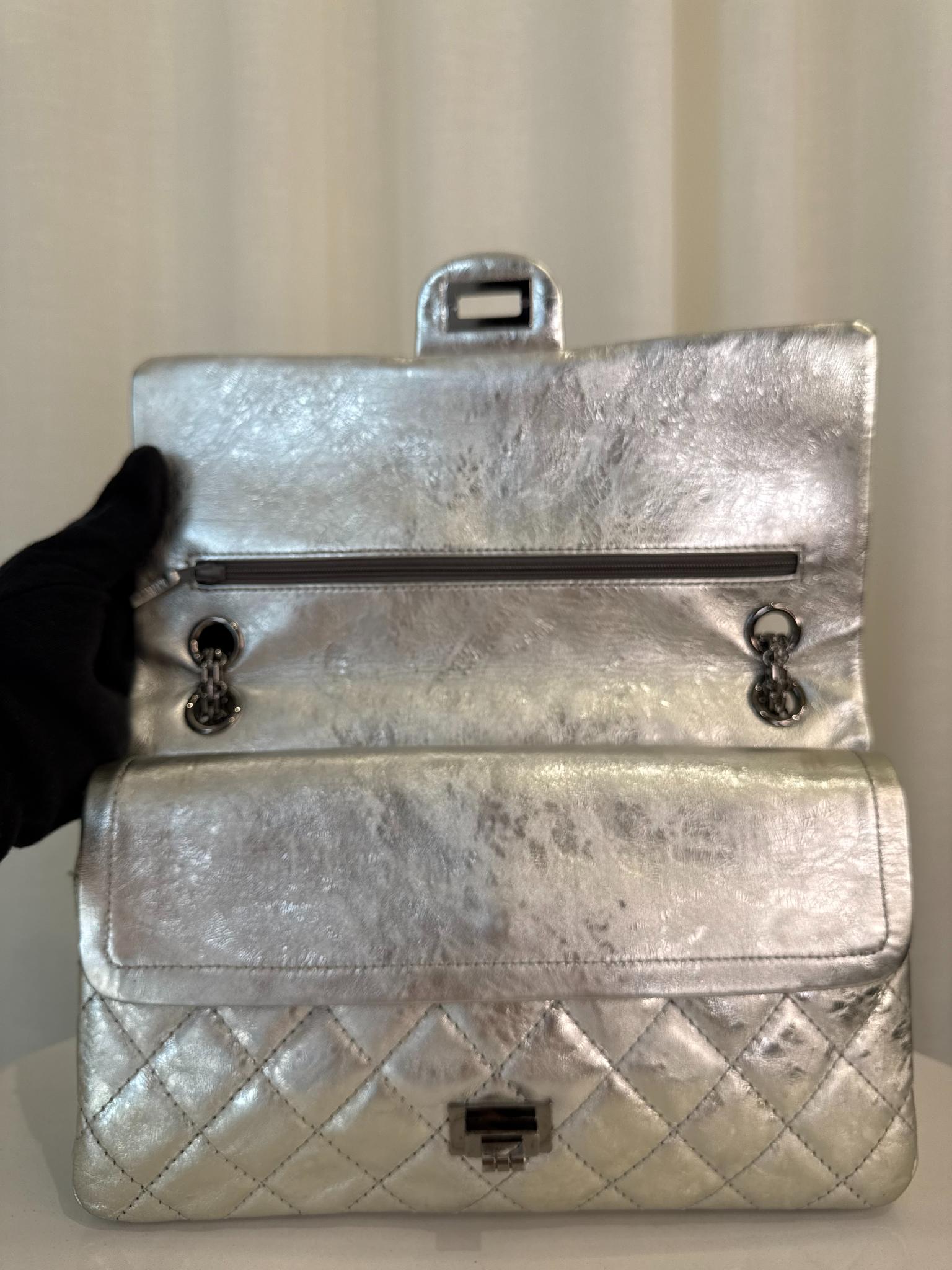 Chanel 2.55 Reissue Silver Metallic Aged Calfskin 226 Double Flap
