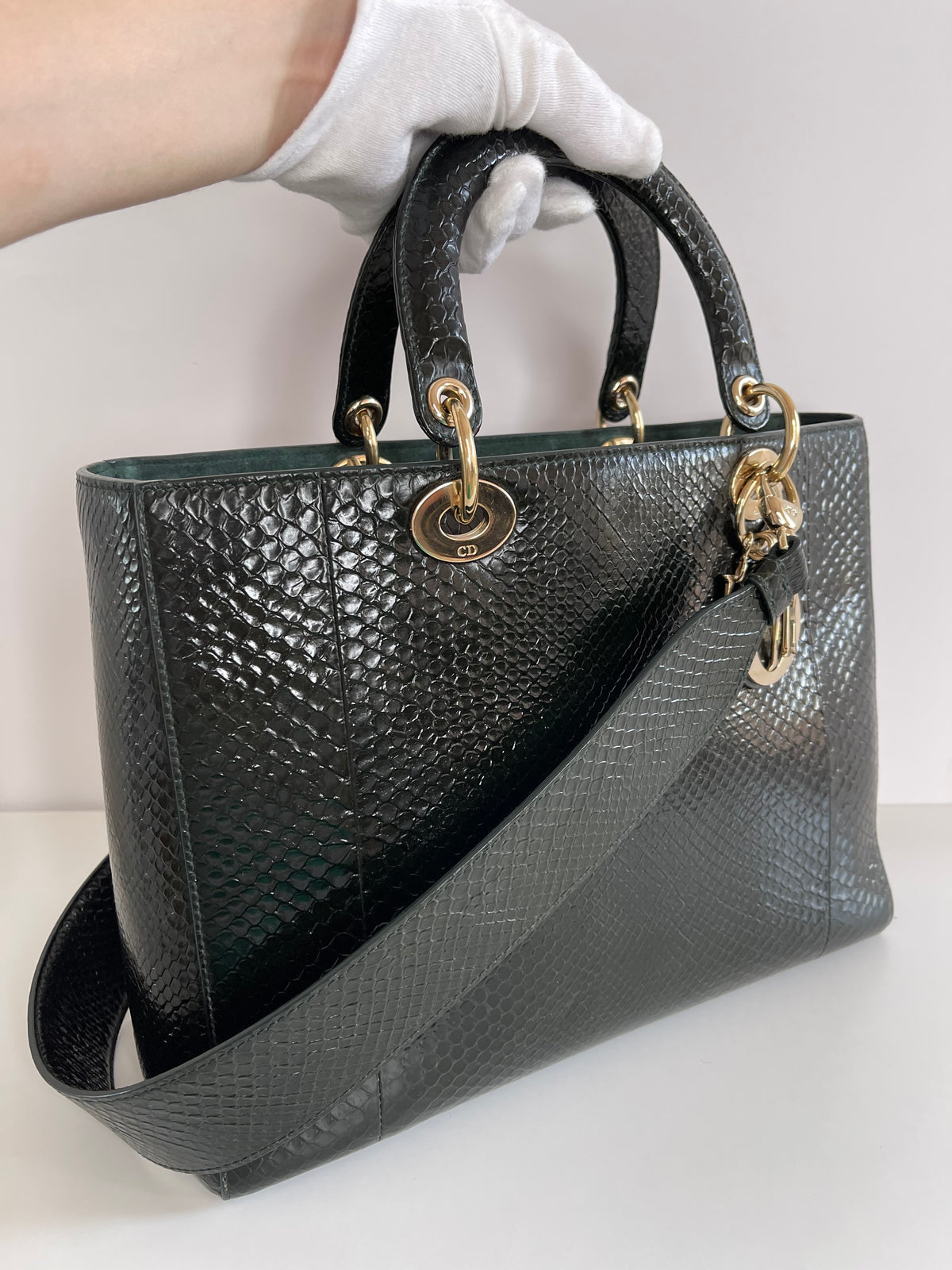 Christian Dior Limited Edition Large Lady Dior Black Python Bag
