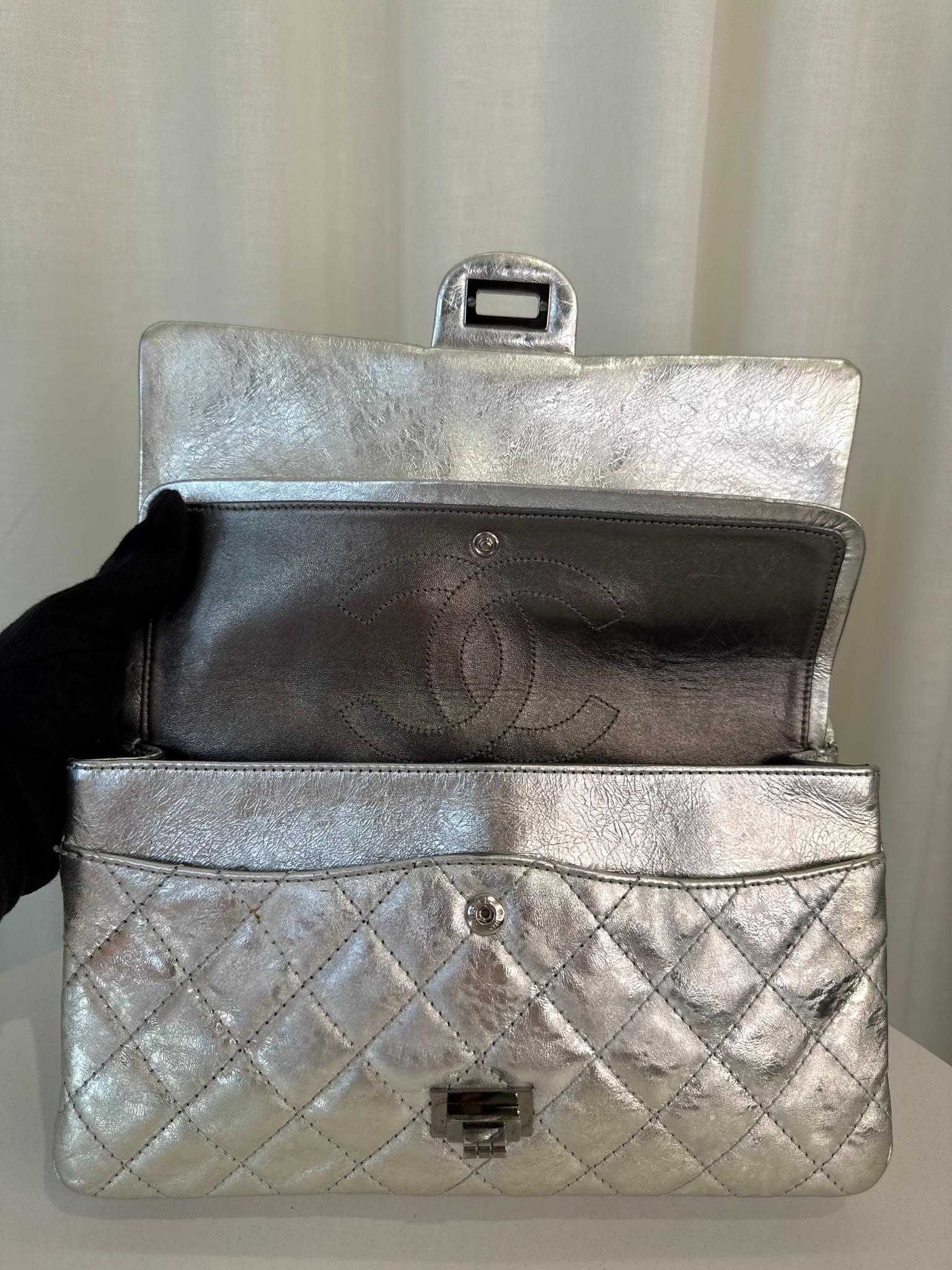 Chanel 2.55 Reissue Silver Metallic Aged Calfskin 226 Double Flap