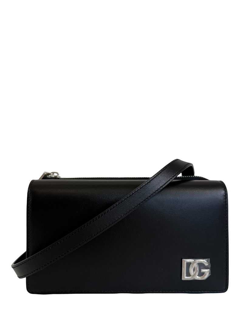 Dolce Gabbana DG Logo Black Leather Crossbody Bag